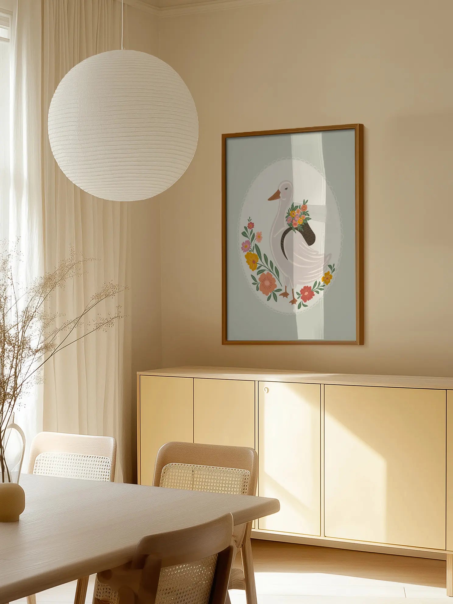 Duck With Flowers Poster