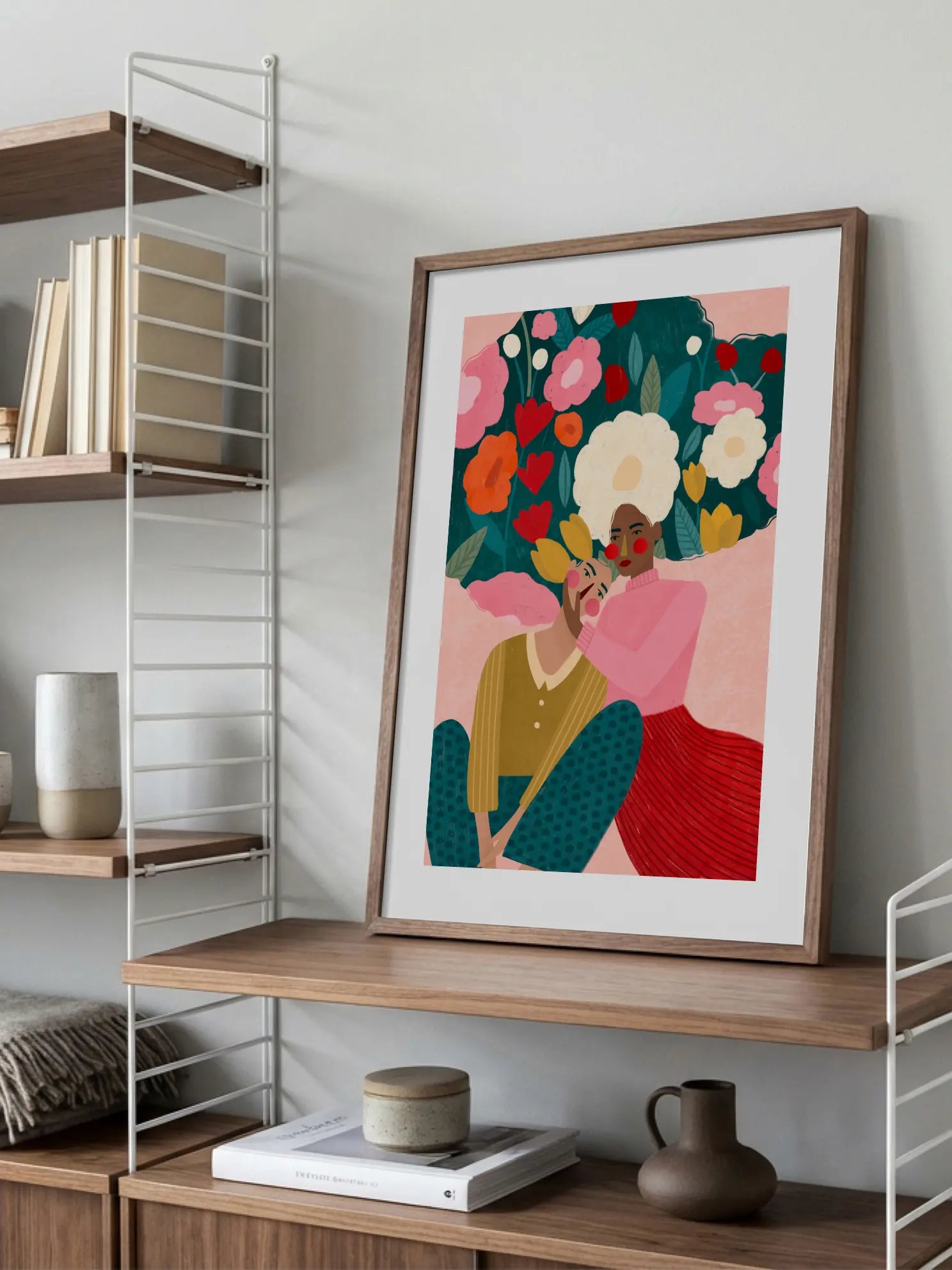 Embracing Couple In Floral Embrace Poster
