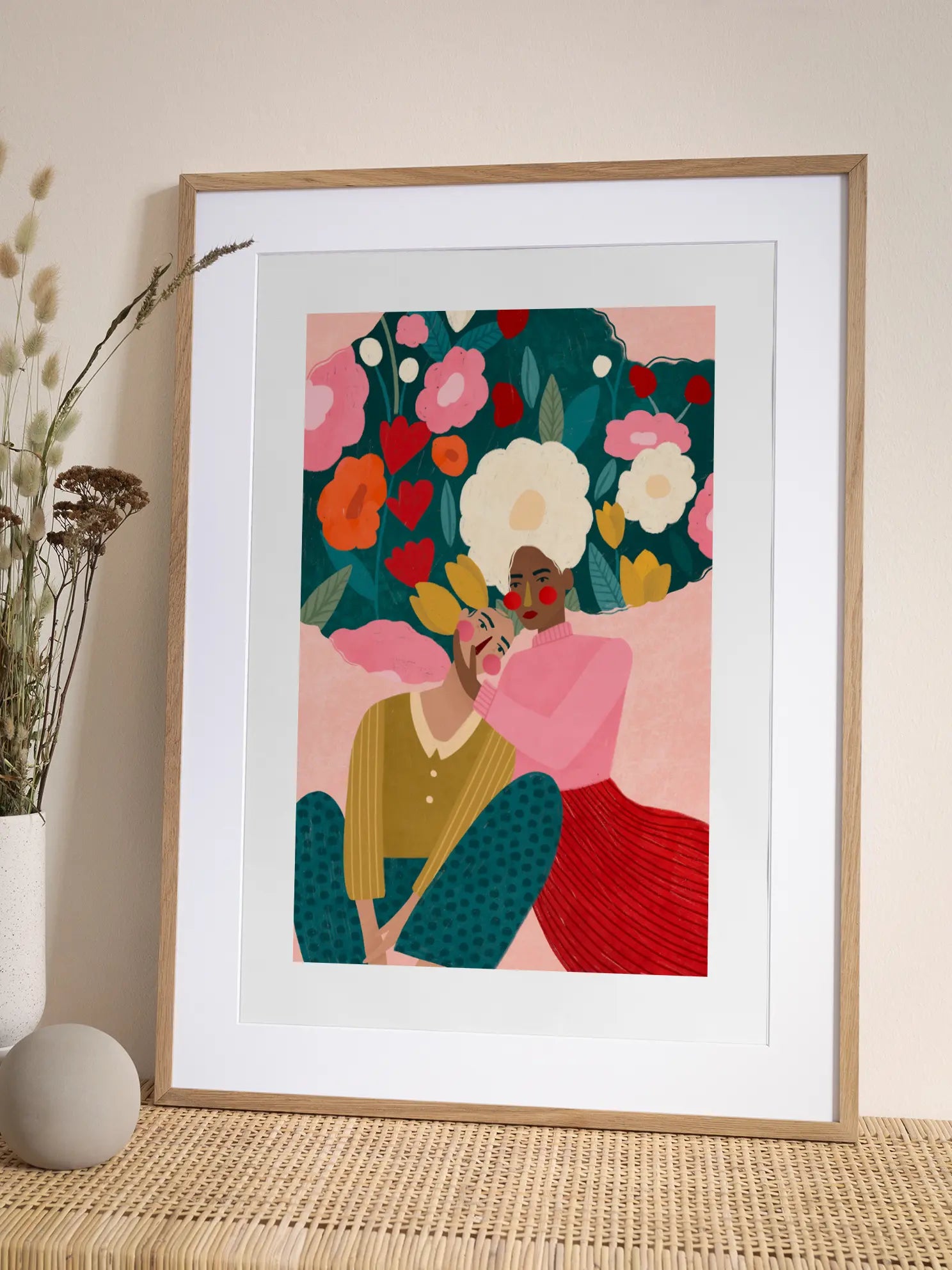 Embracing Couple In Floral Embrace Poster