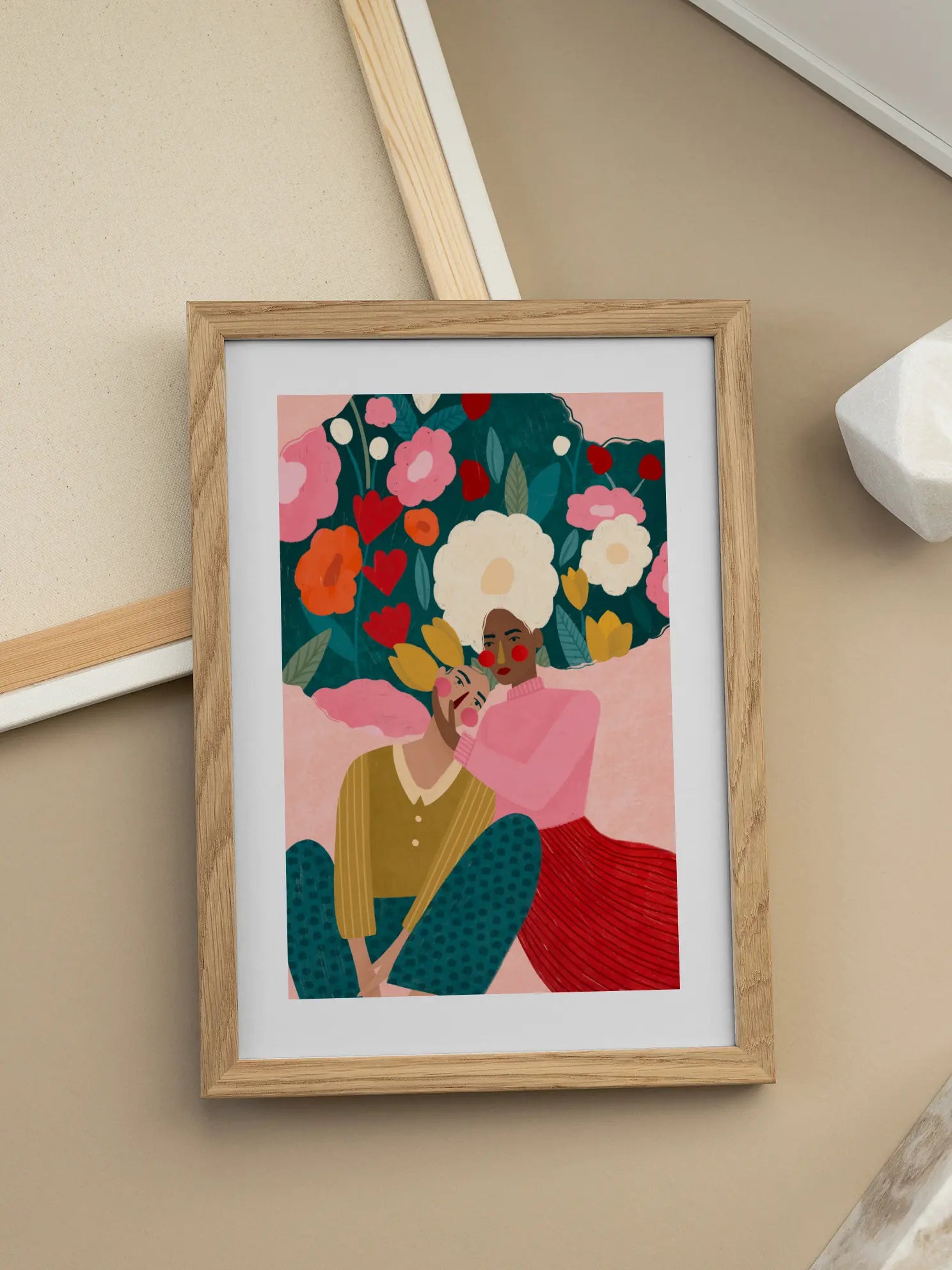 Embracing Couple In Floral Embrace Poster