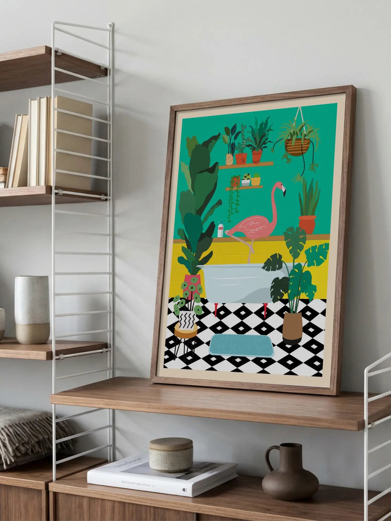 Flamingo in the Bathroom Poster