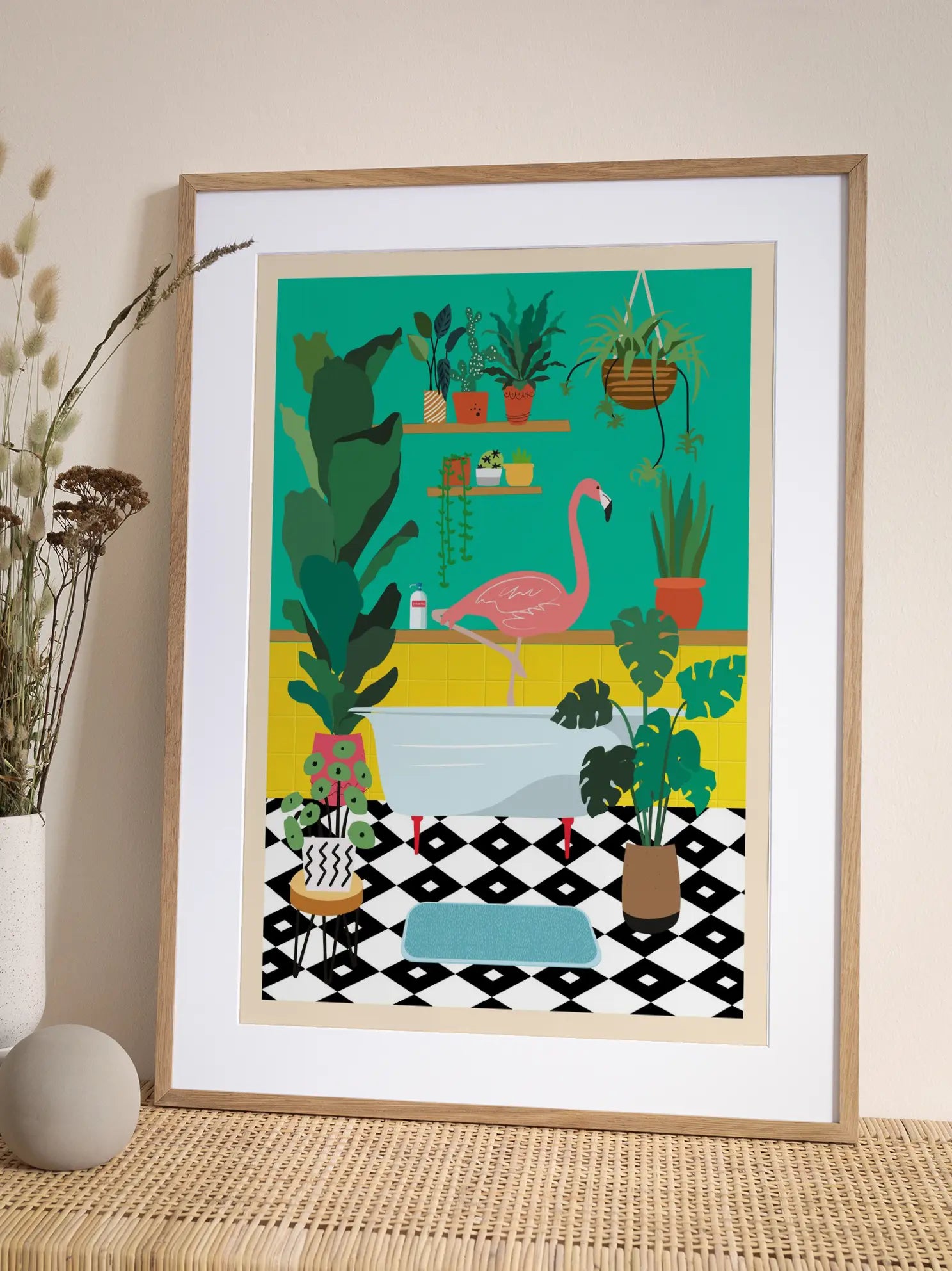 Flamingo in the Bathroom Poster