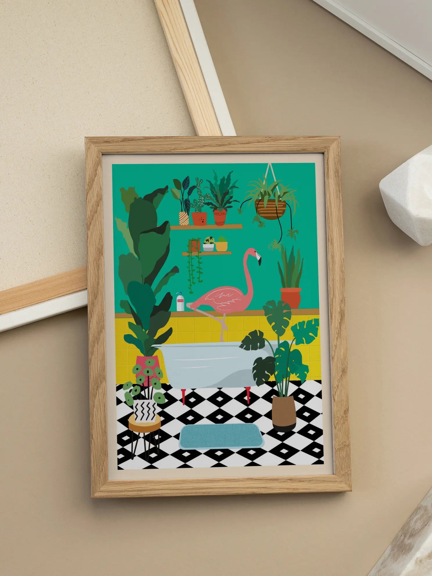 Flamingo in the Bathroom Poster
