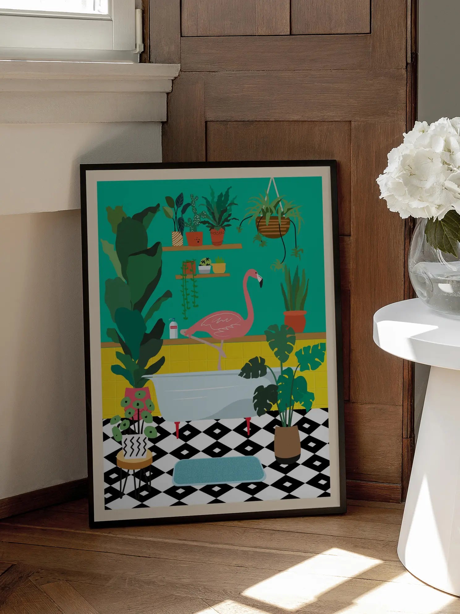 Flamingo in the Bathroom Poster