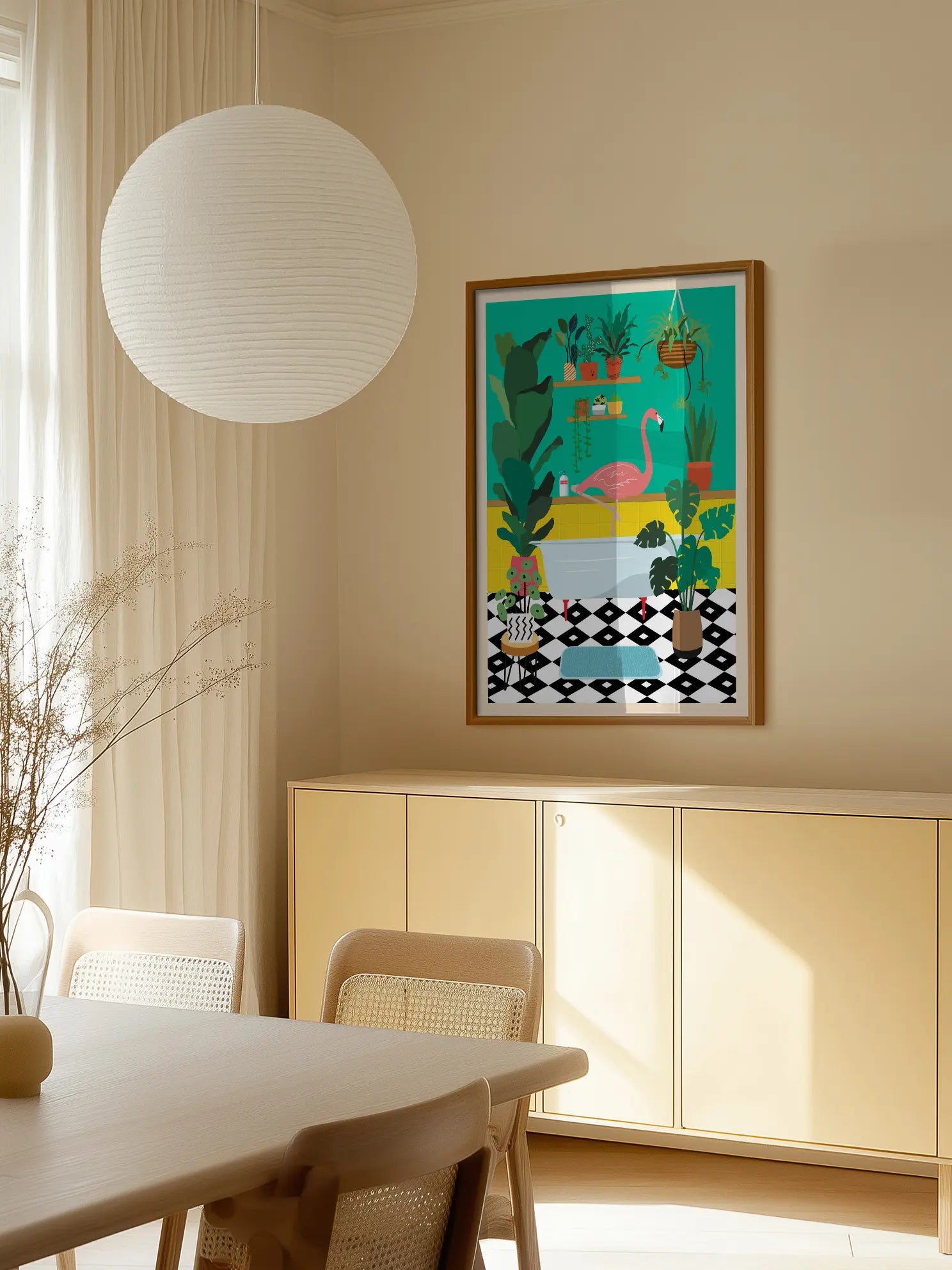 Flamingo in the Bathroom Poster