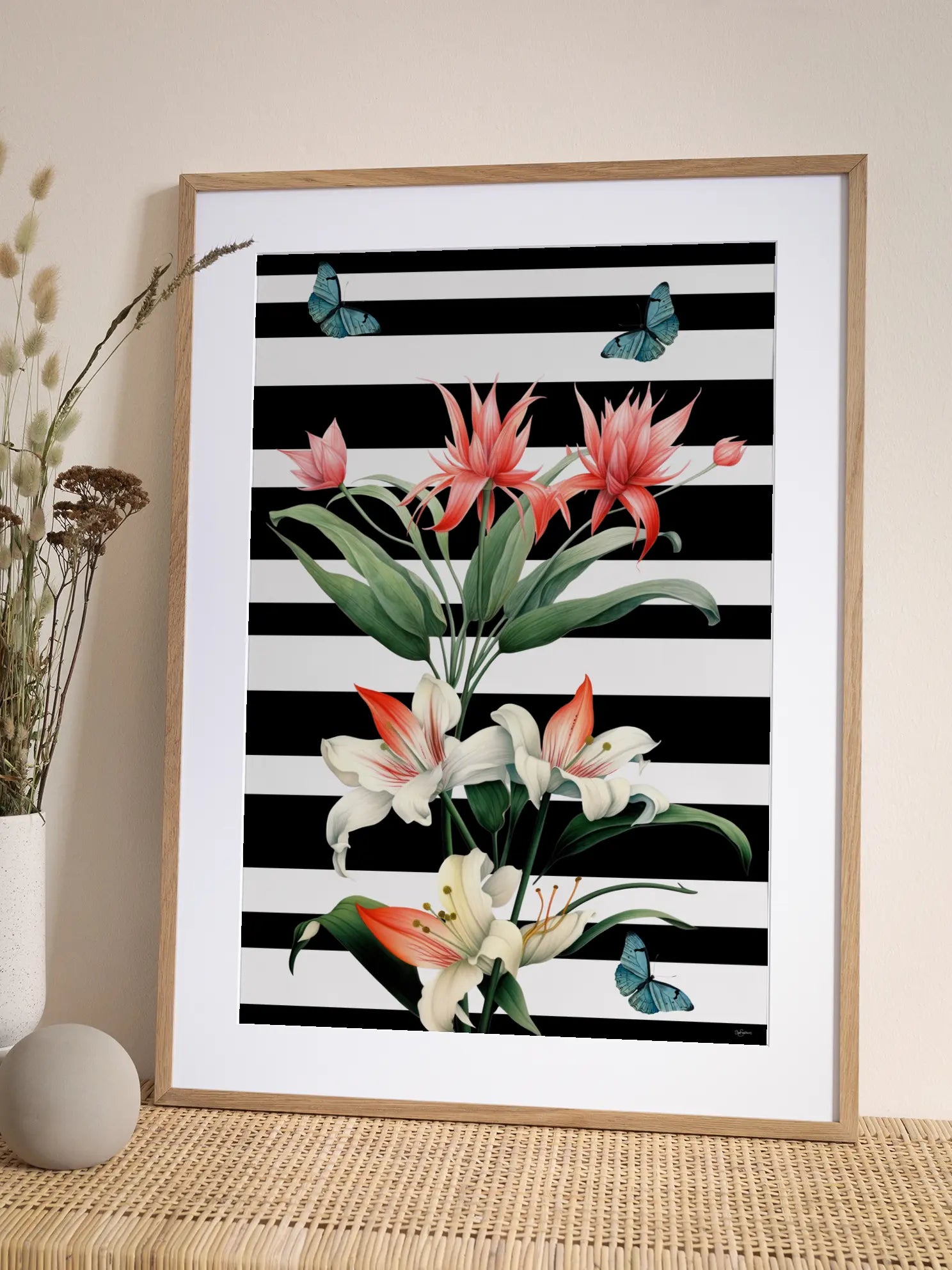 Floral Stripes No1 Poster