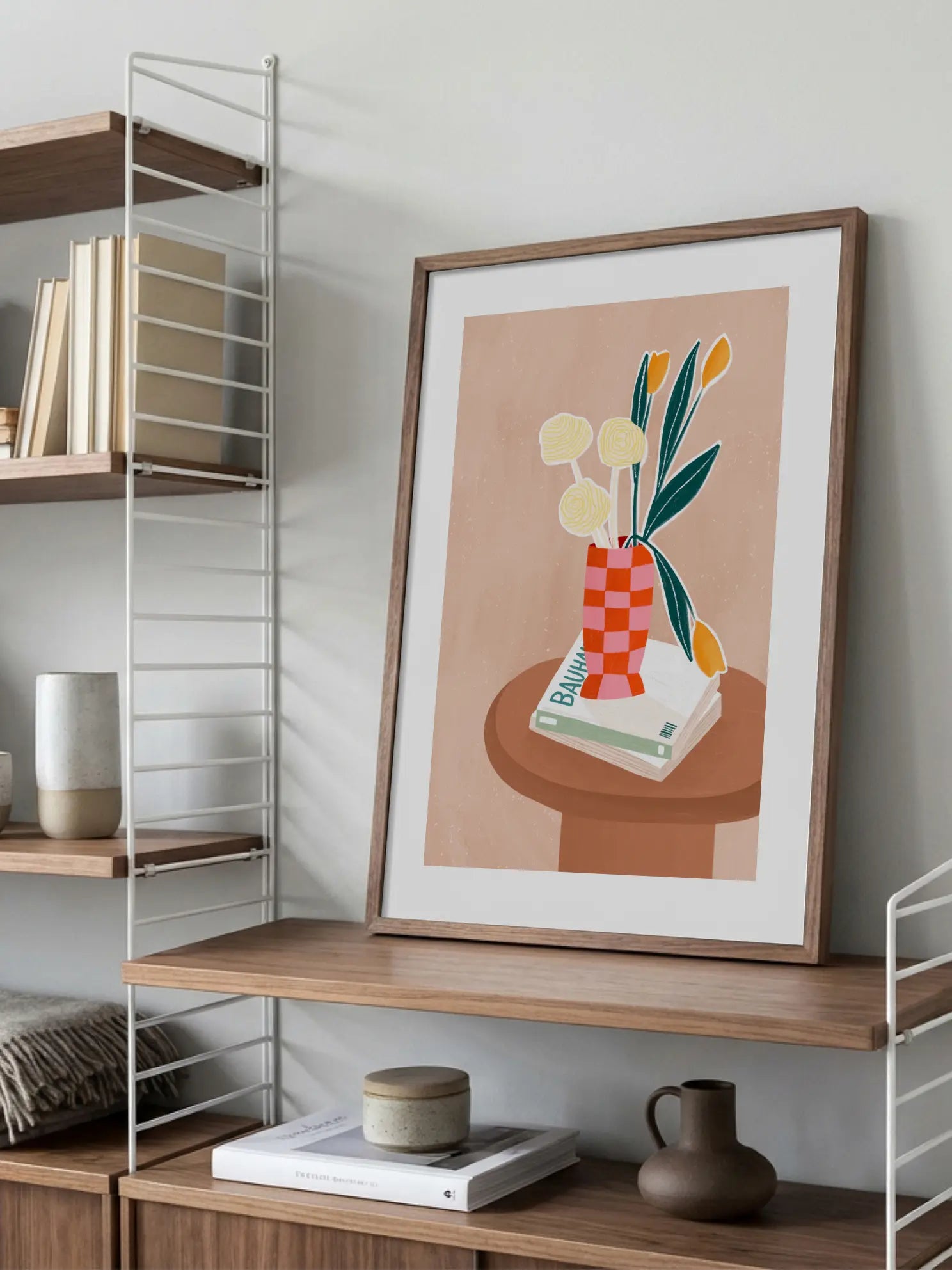 Flower With a Checkered Red Vase Poster