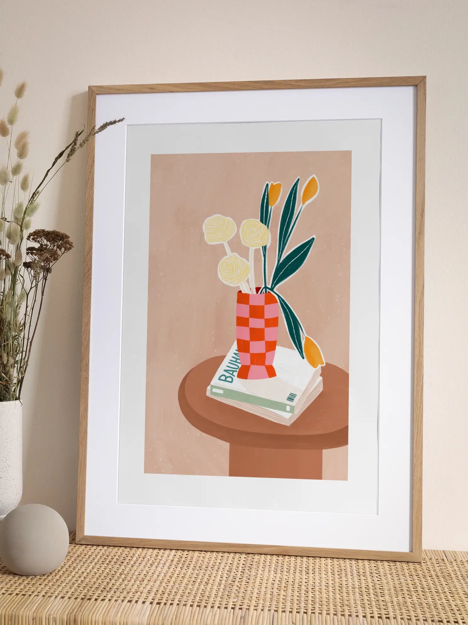 Flower With a Checkered Red Vase Poster