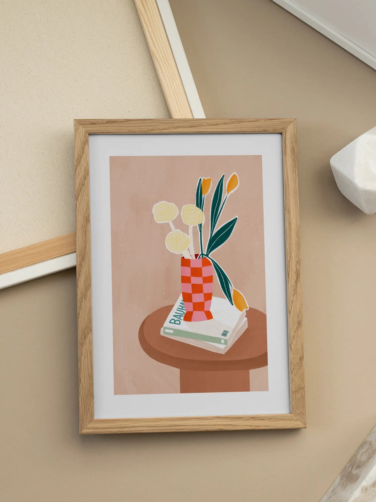 Flower With a Checkered Red Vase Poster