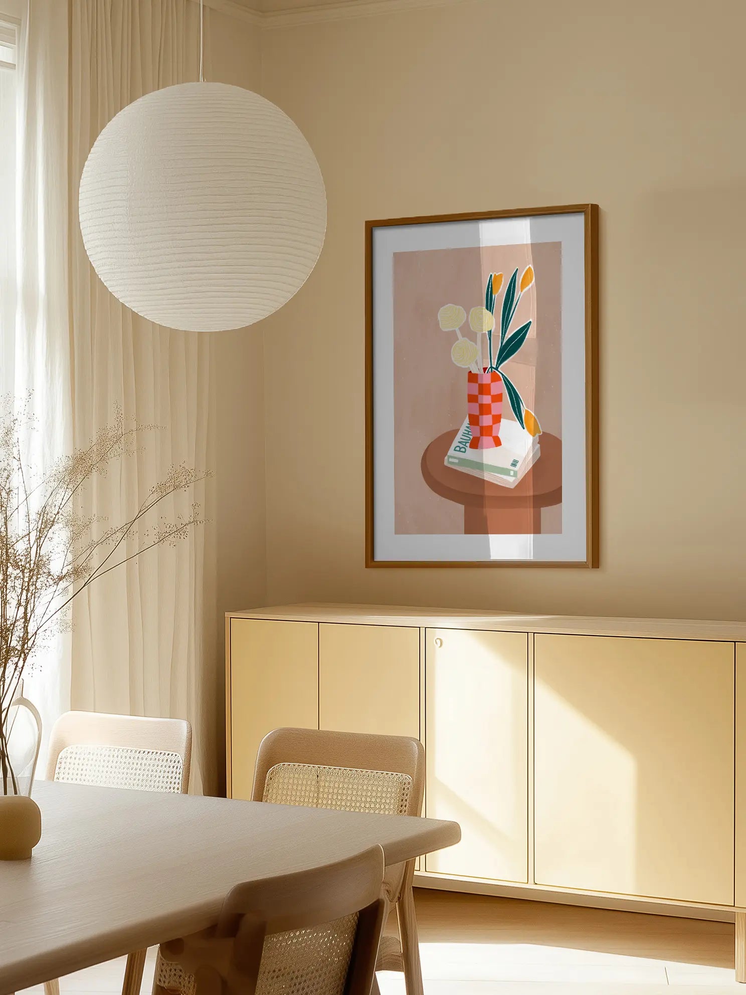 Flower With a Checkered Red Vase Poster