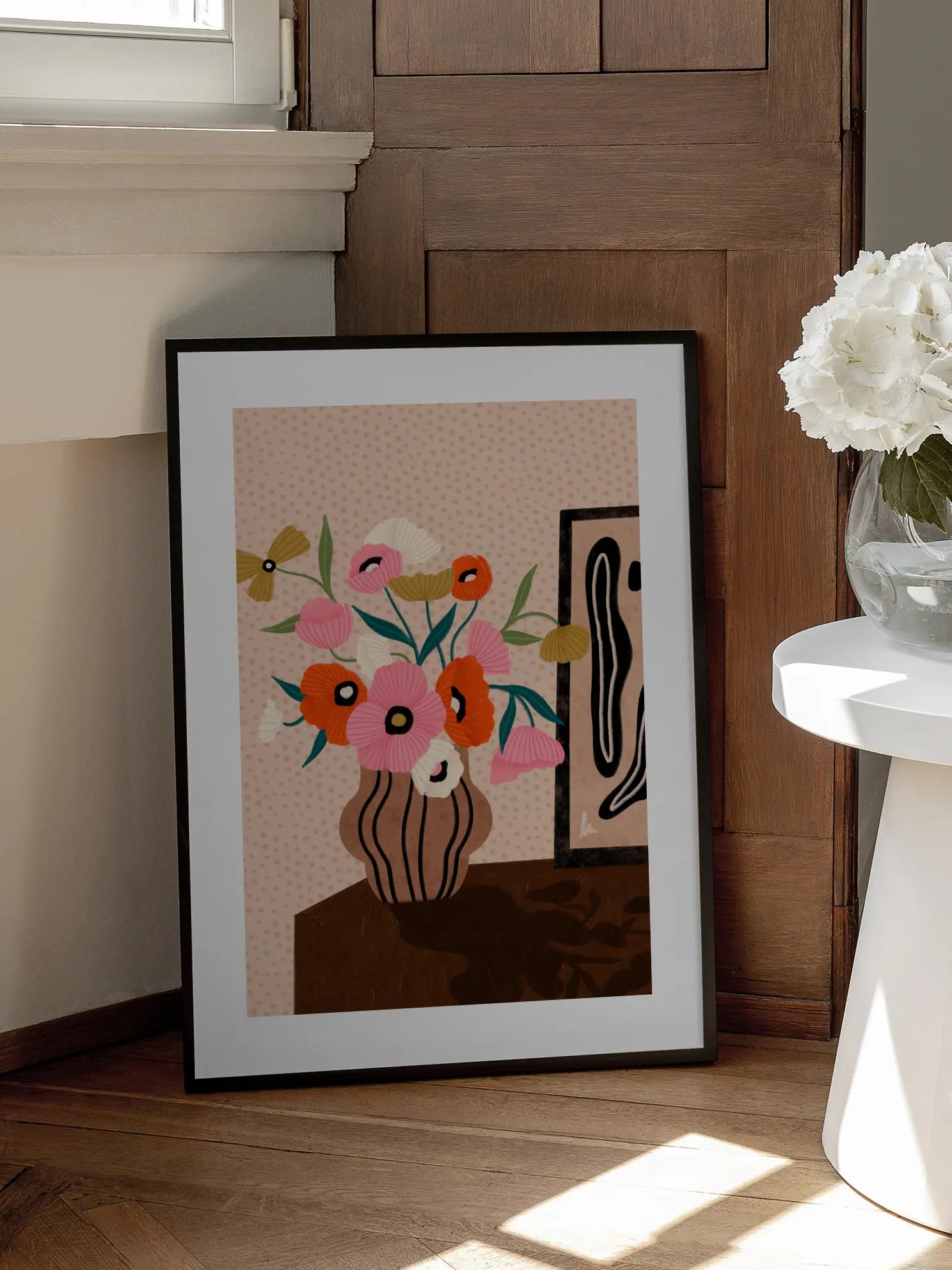 Flowers On Sideboard Poster