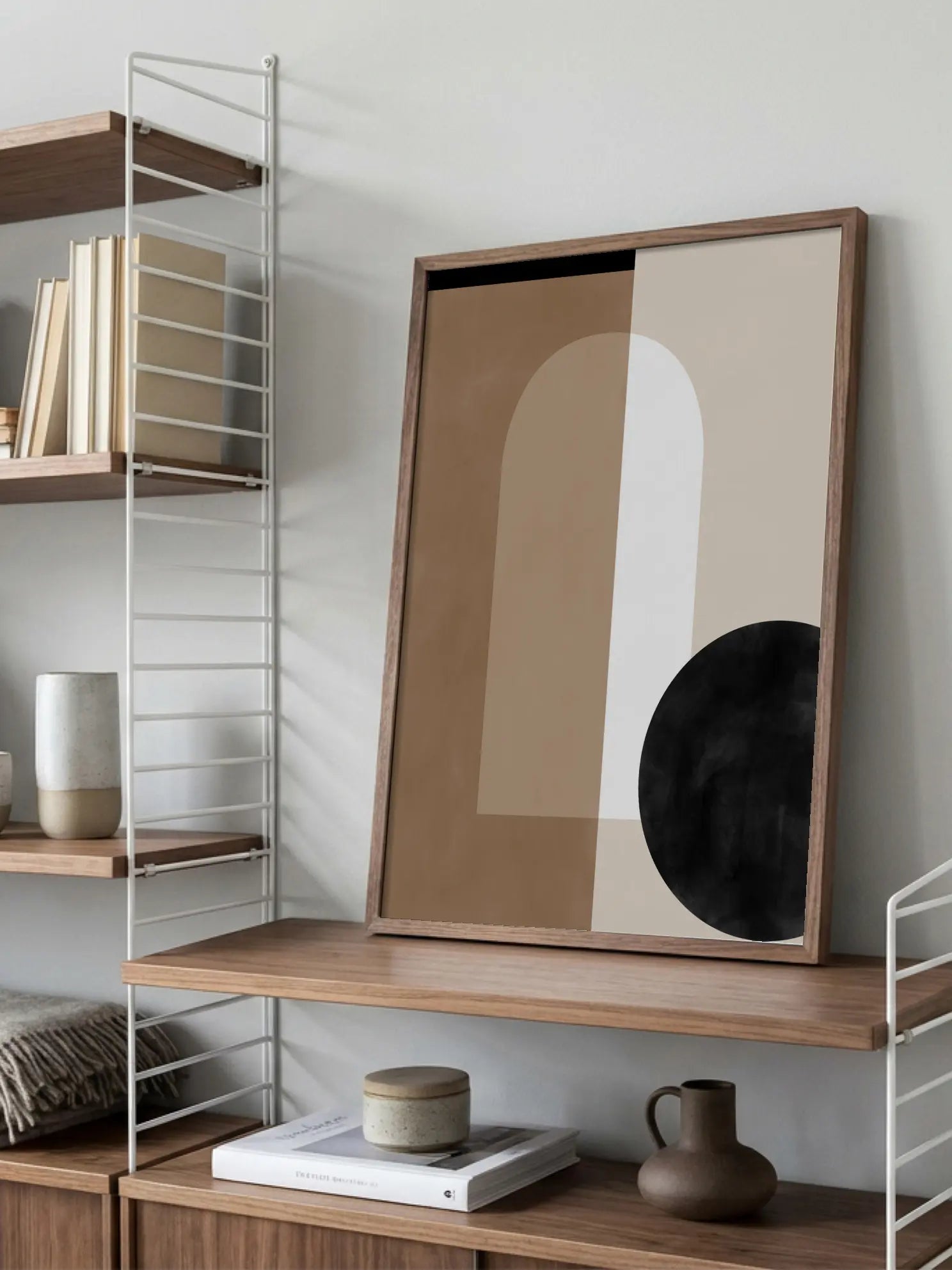 Geometric Shapes in Earthy Tones with a Black Circle Poster