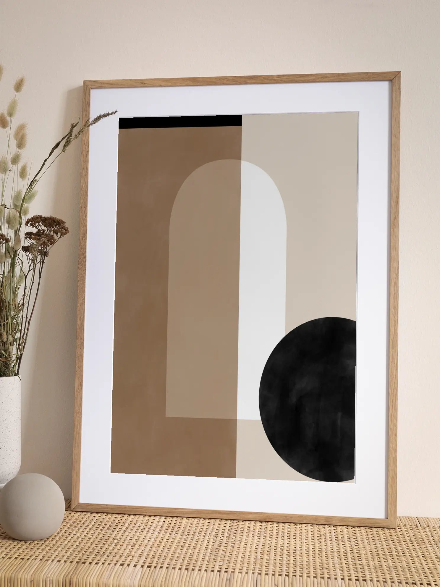 Geometric Shapes in Earthy Tones with a Black Circle Poster