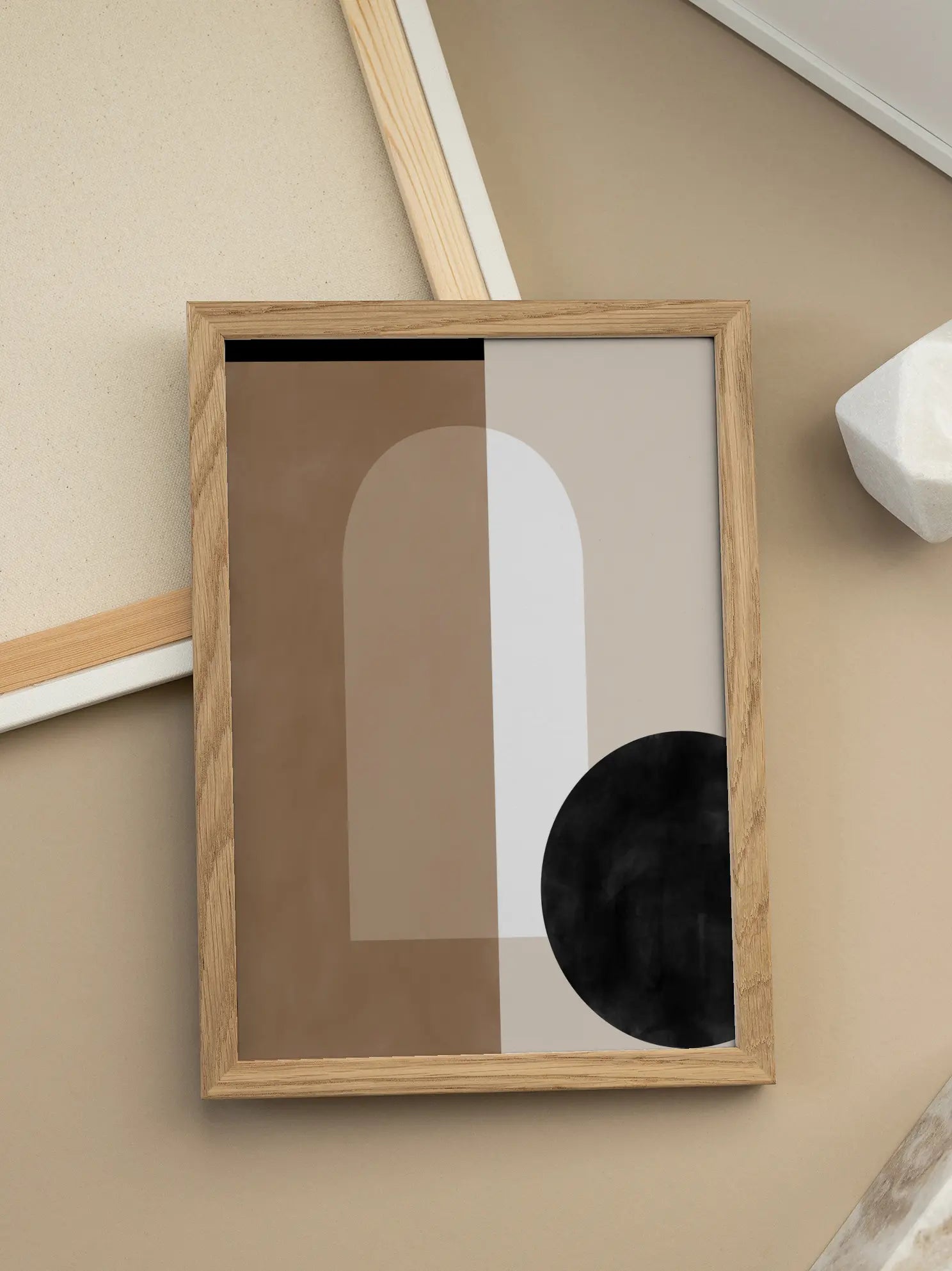 Geometric Shapes in Earthy Tones with a Black Circle Poster