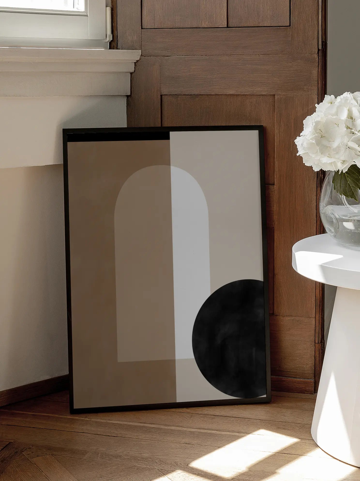 Geometric Shapes in Earthy Tones with a Black Circle Poster
