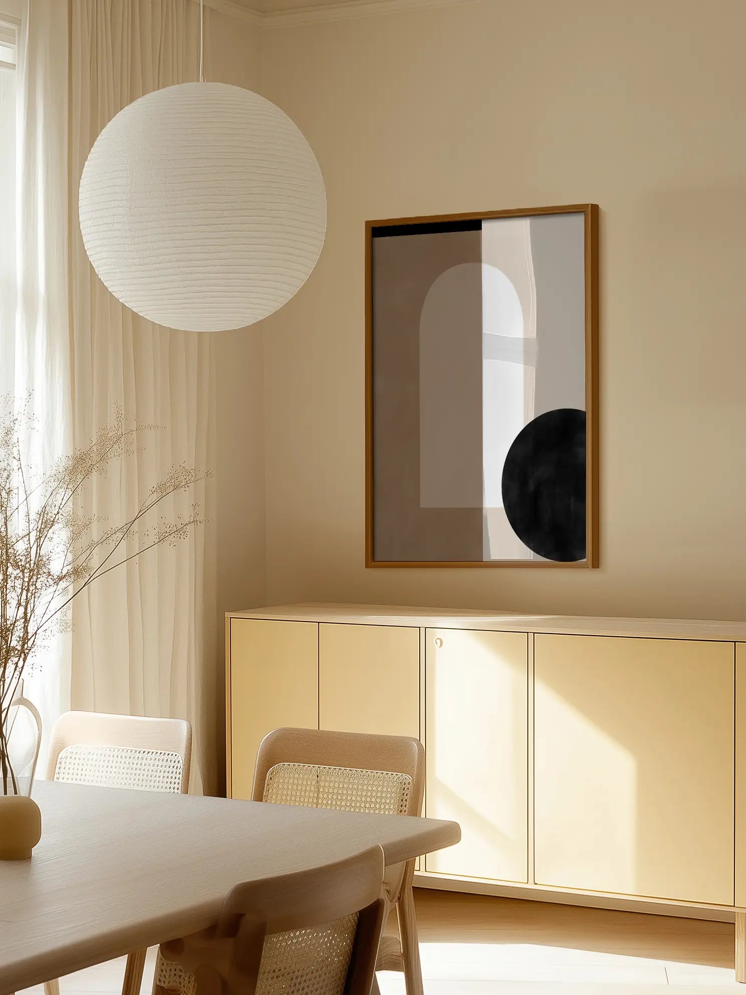 Geometric Shapes in Earthy Tones with a Black Circle Poster