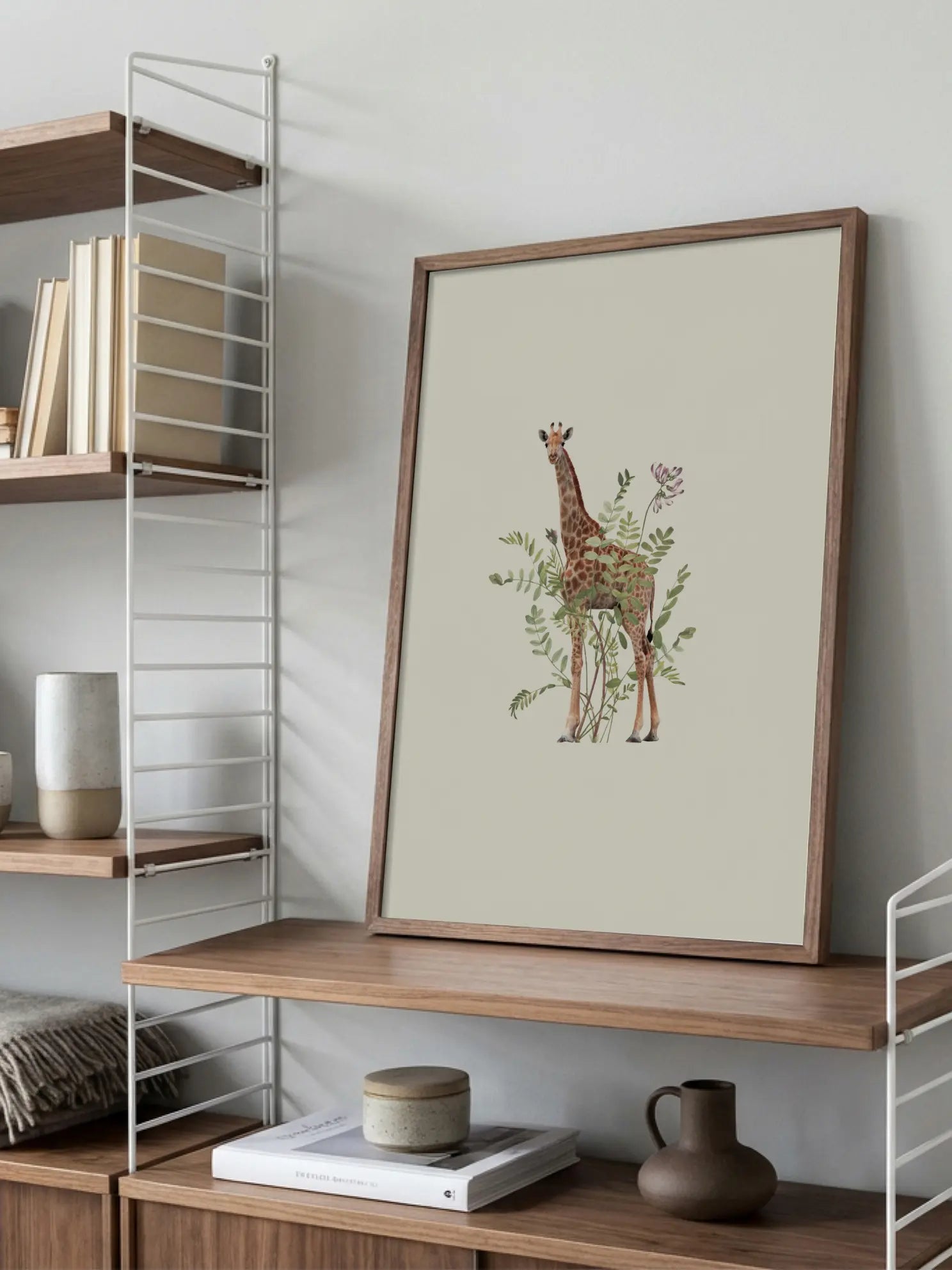 Giraffe in the Garden Poster