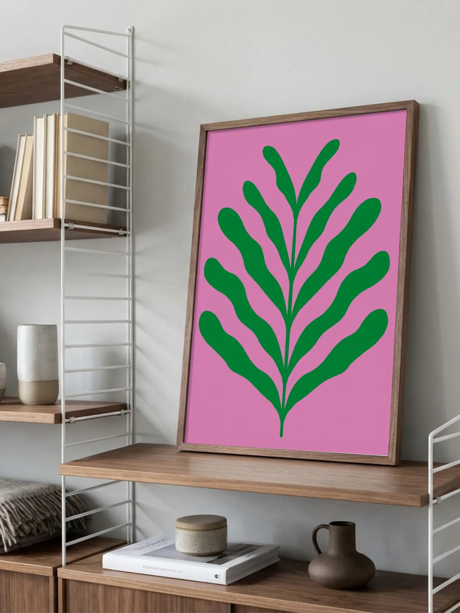 Green Botanical on Pink Poster