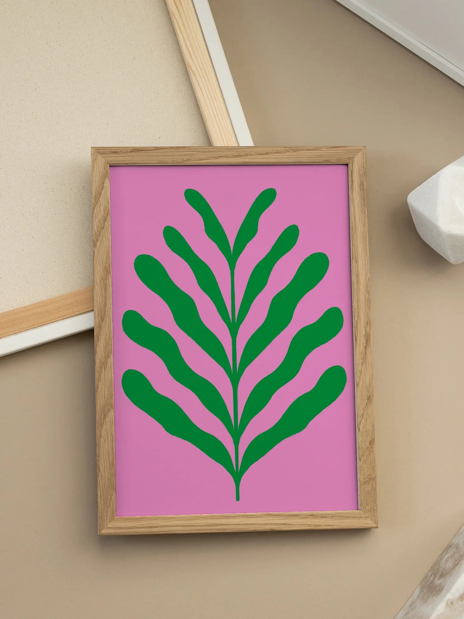 Green Botanical on Pink Poster