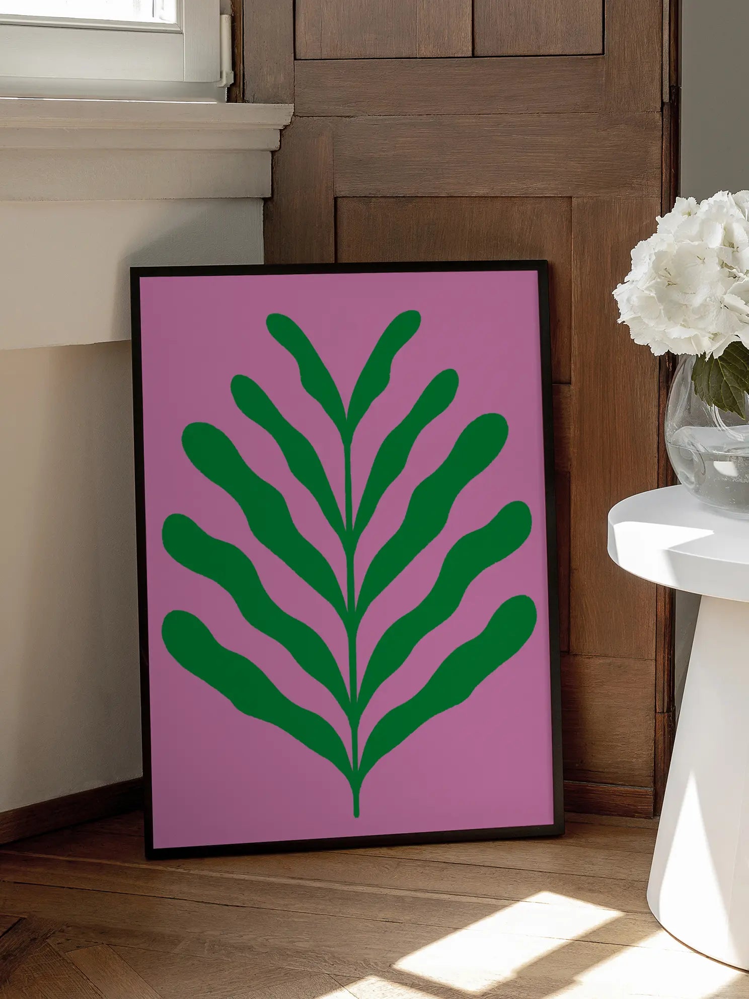 Green Botanical on Pink Poster