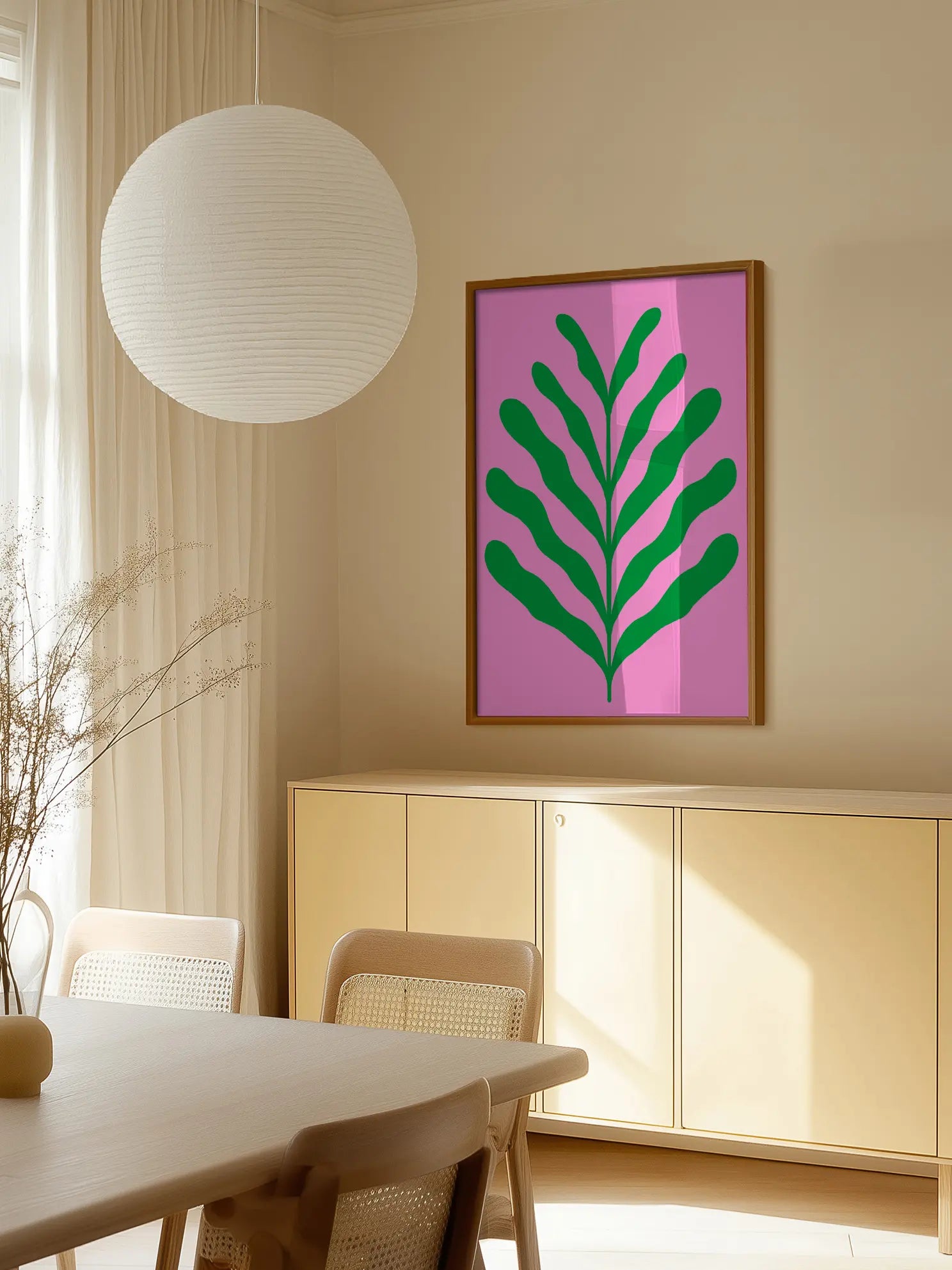 Green Botanical on Pink Poster