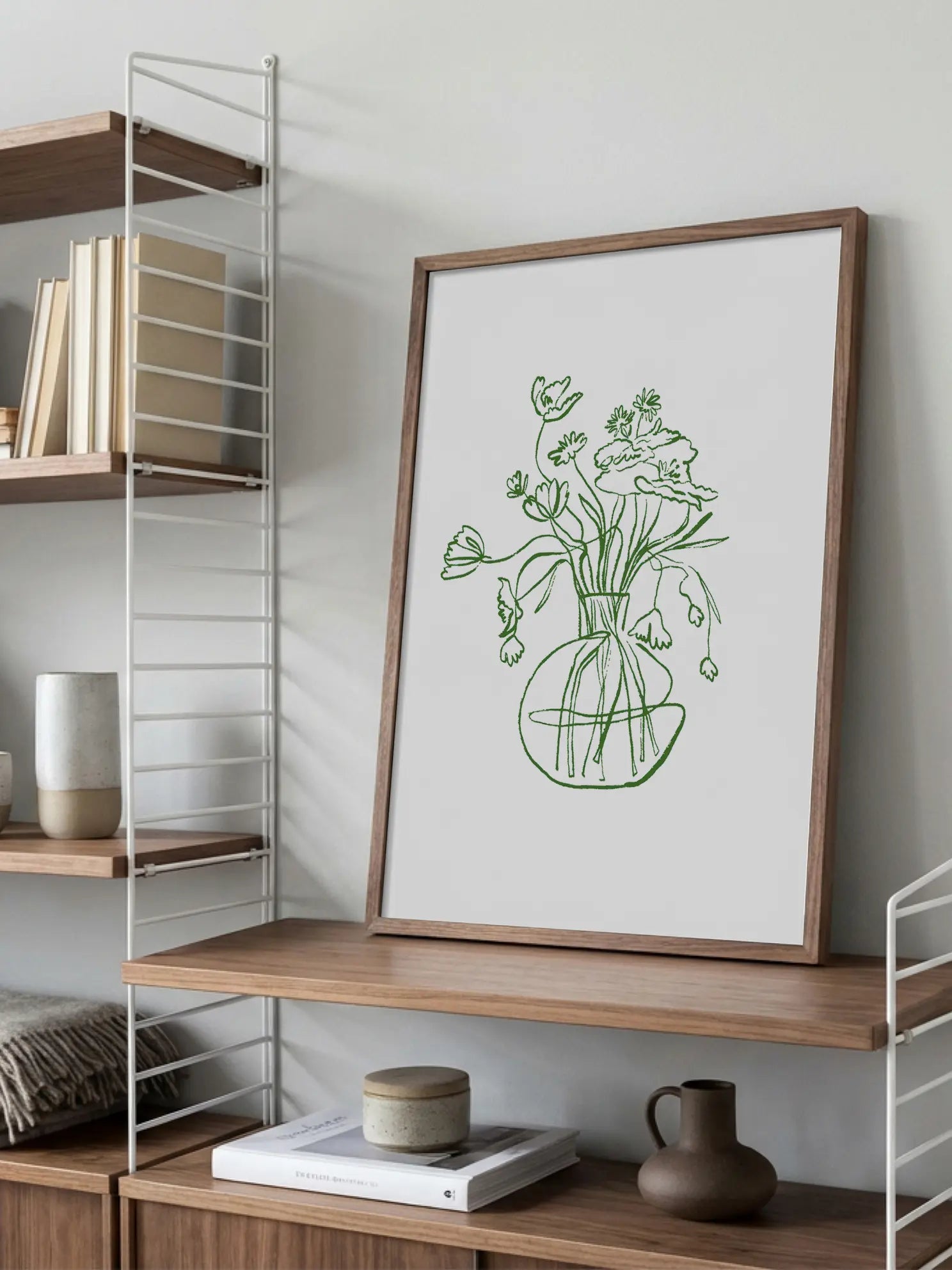 Green Line Flower Poster