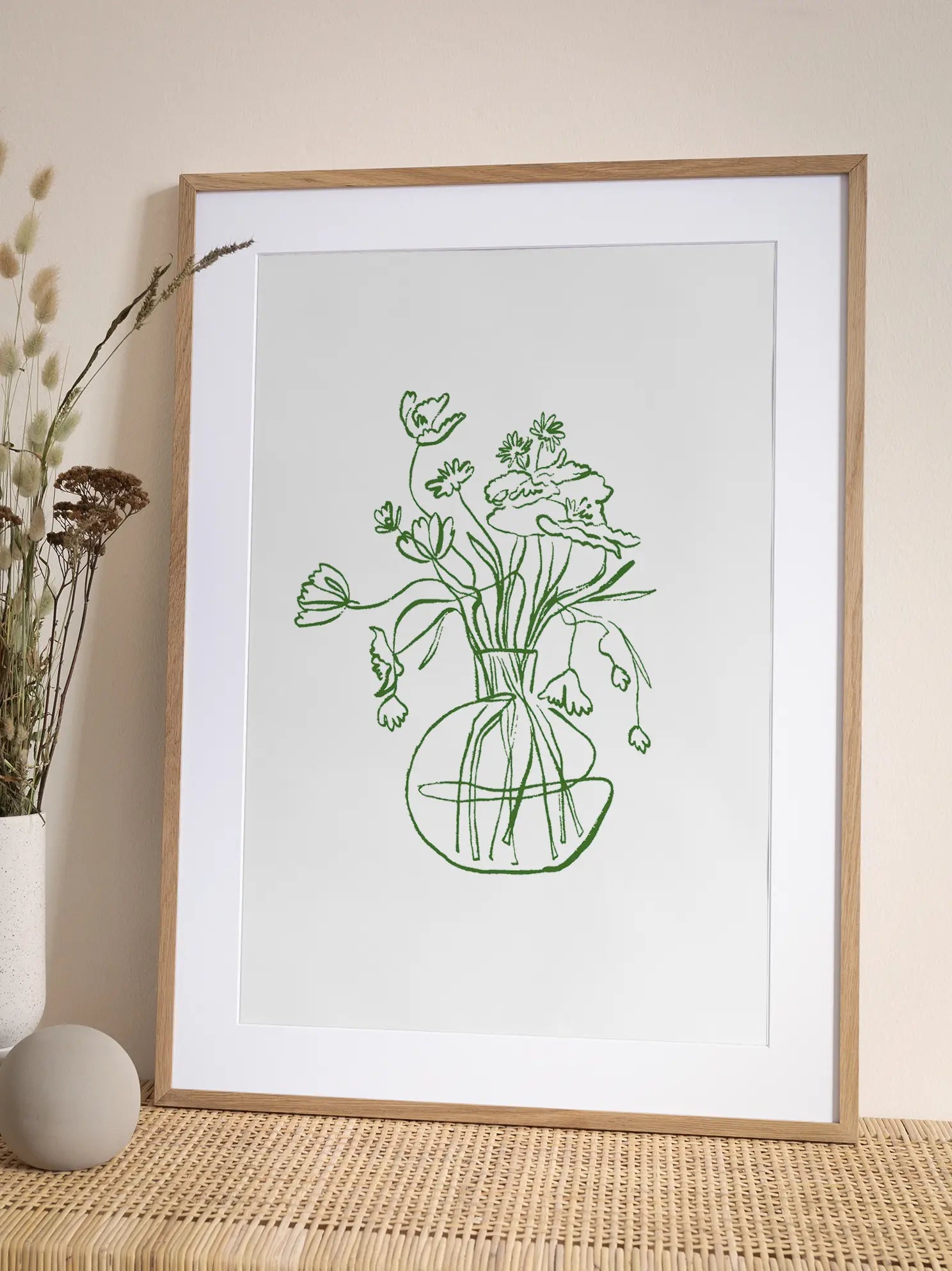 Green Line Flower Poster