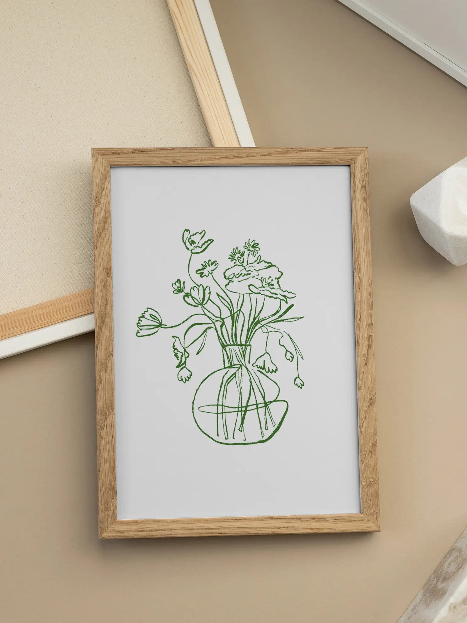 Green Line Flower Poster