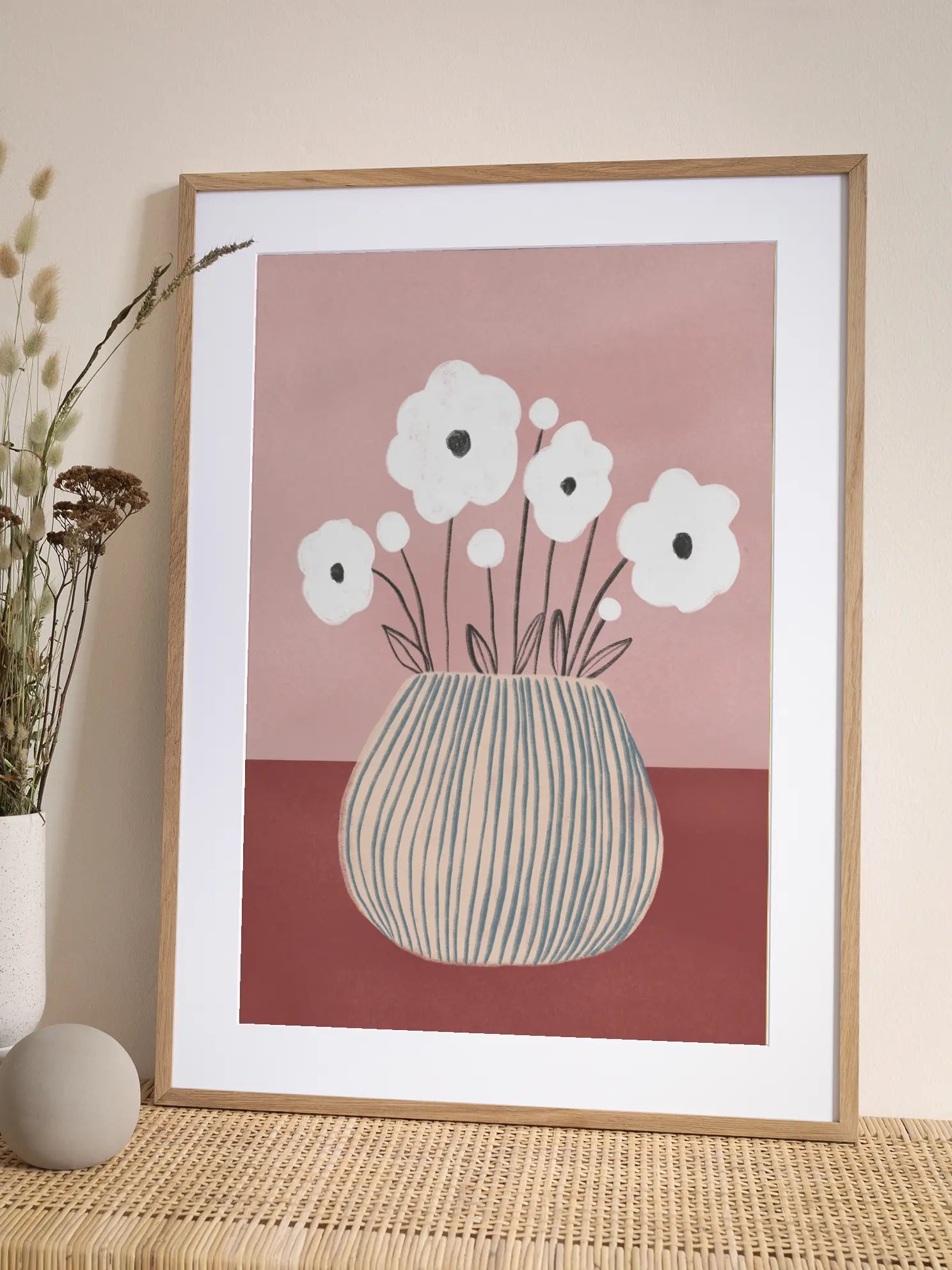Illustrated White Flowers Poster