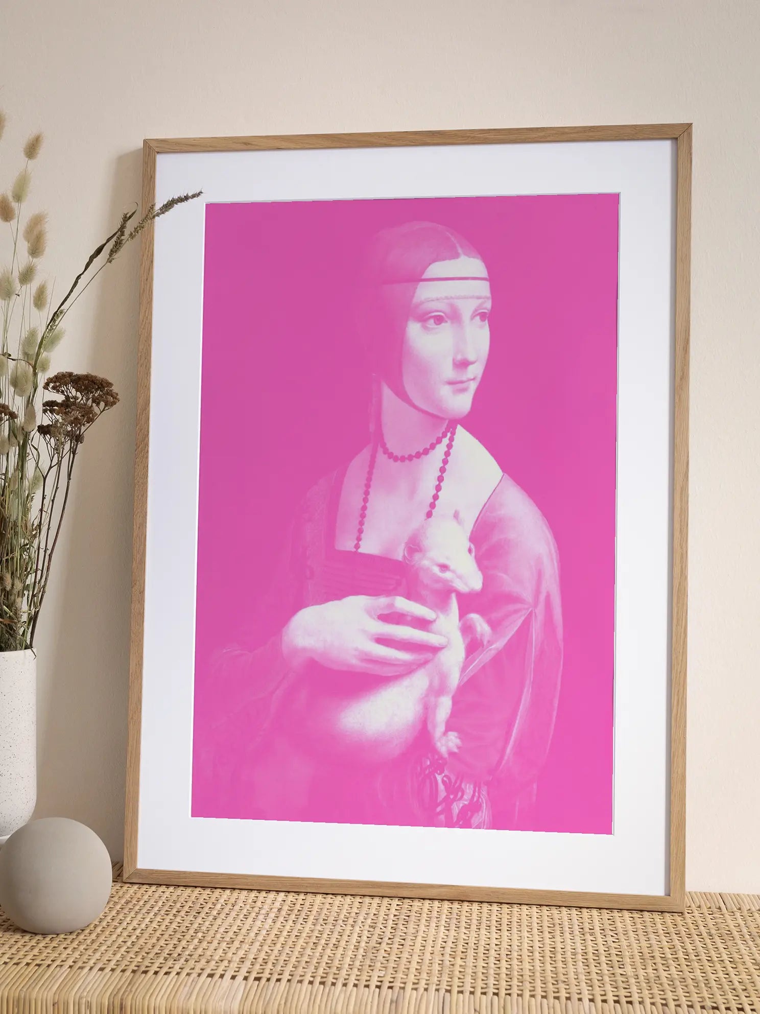 Lady with an Ermine Pink Poster