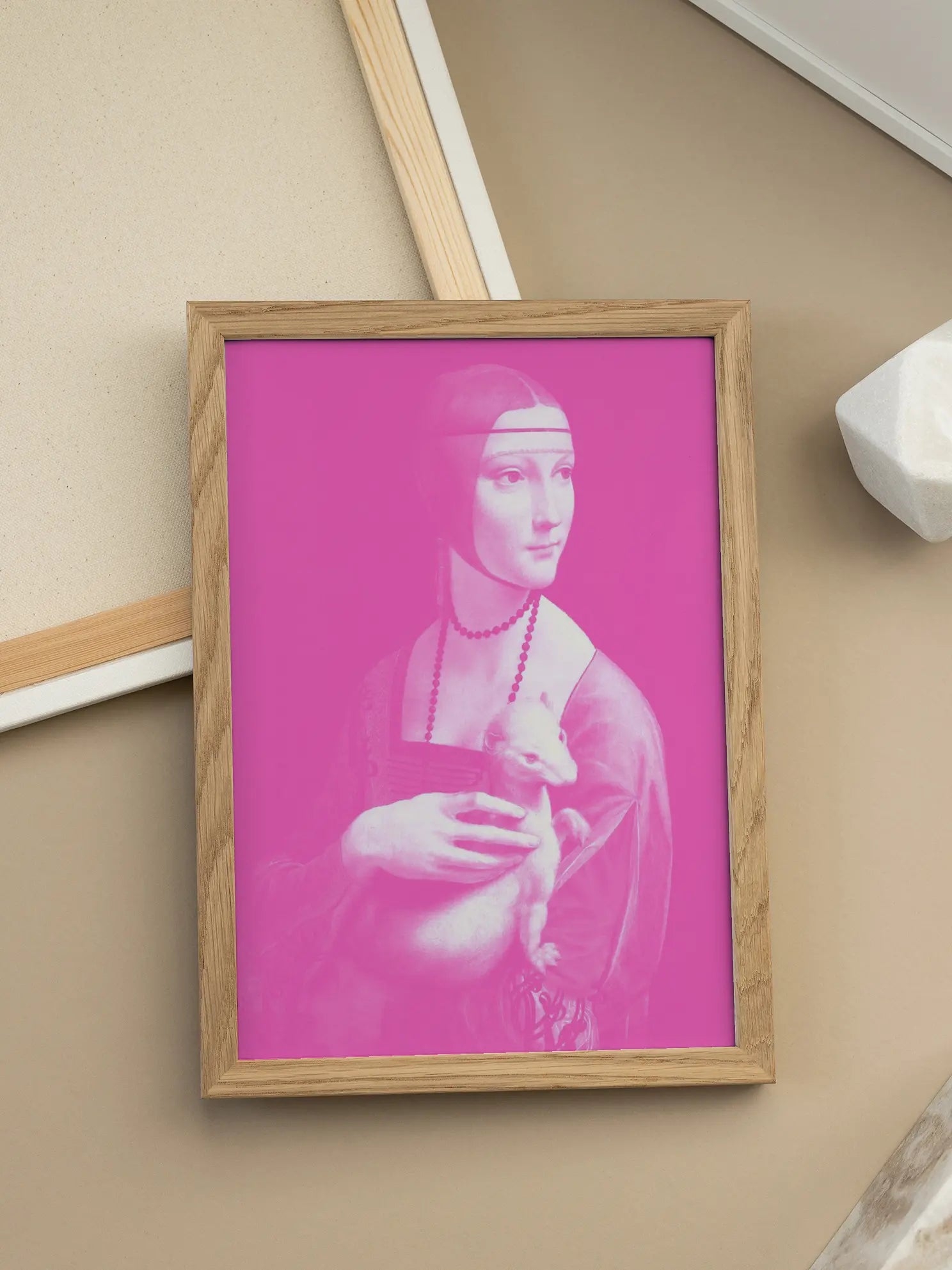 Lady with an Ermine Pink Poster