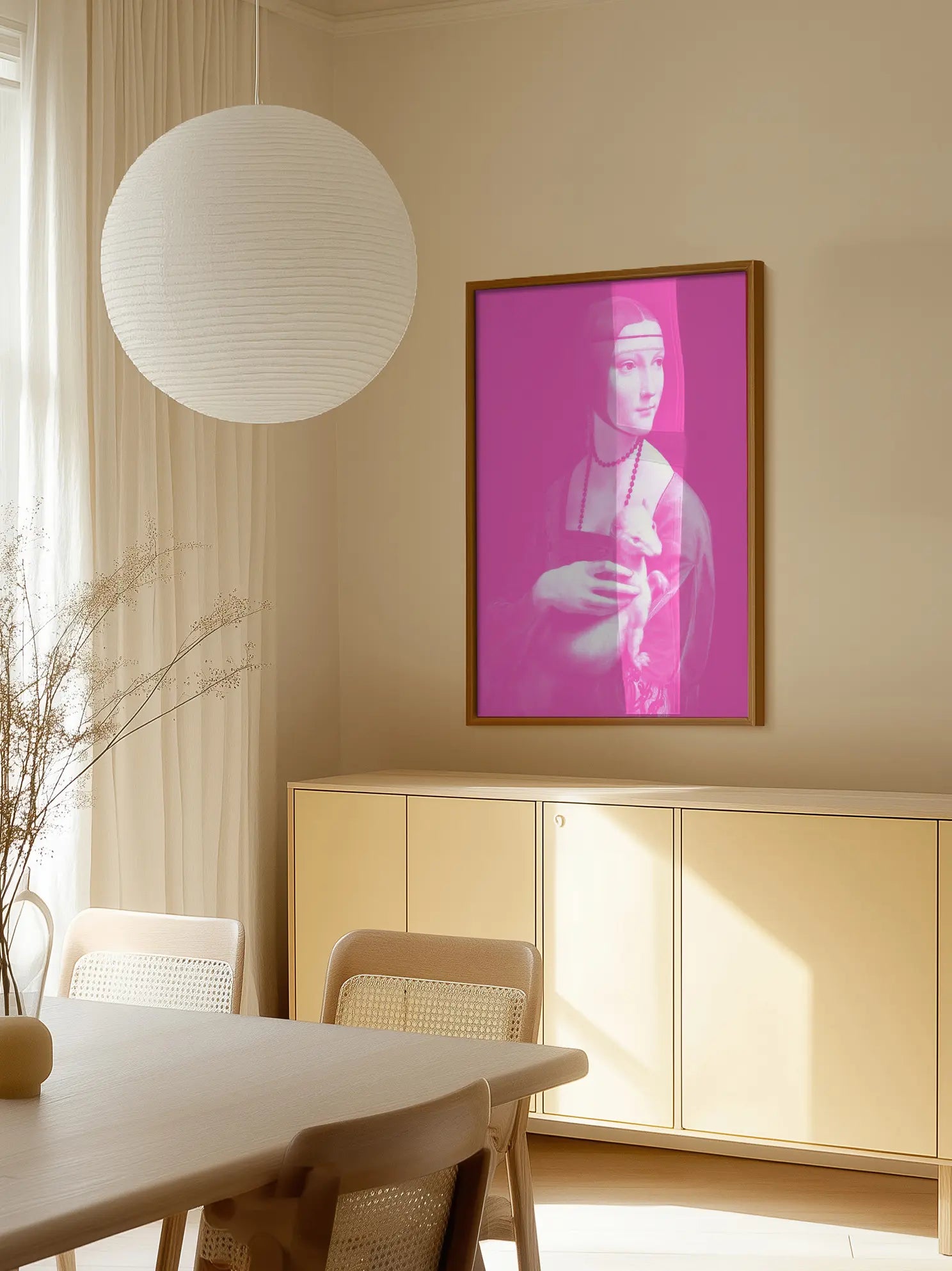 Lady with an Ermine Pink Poster