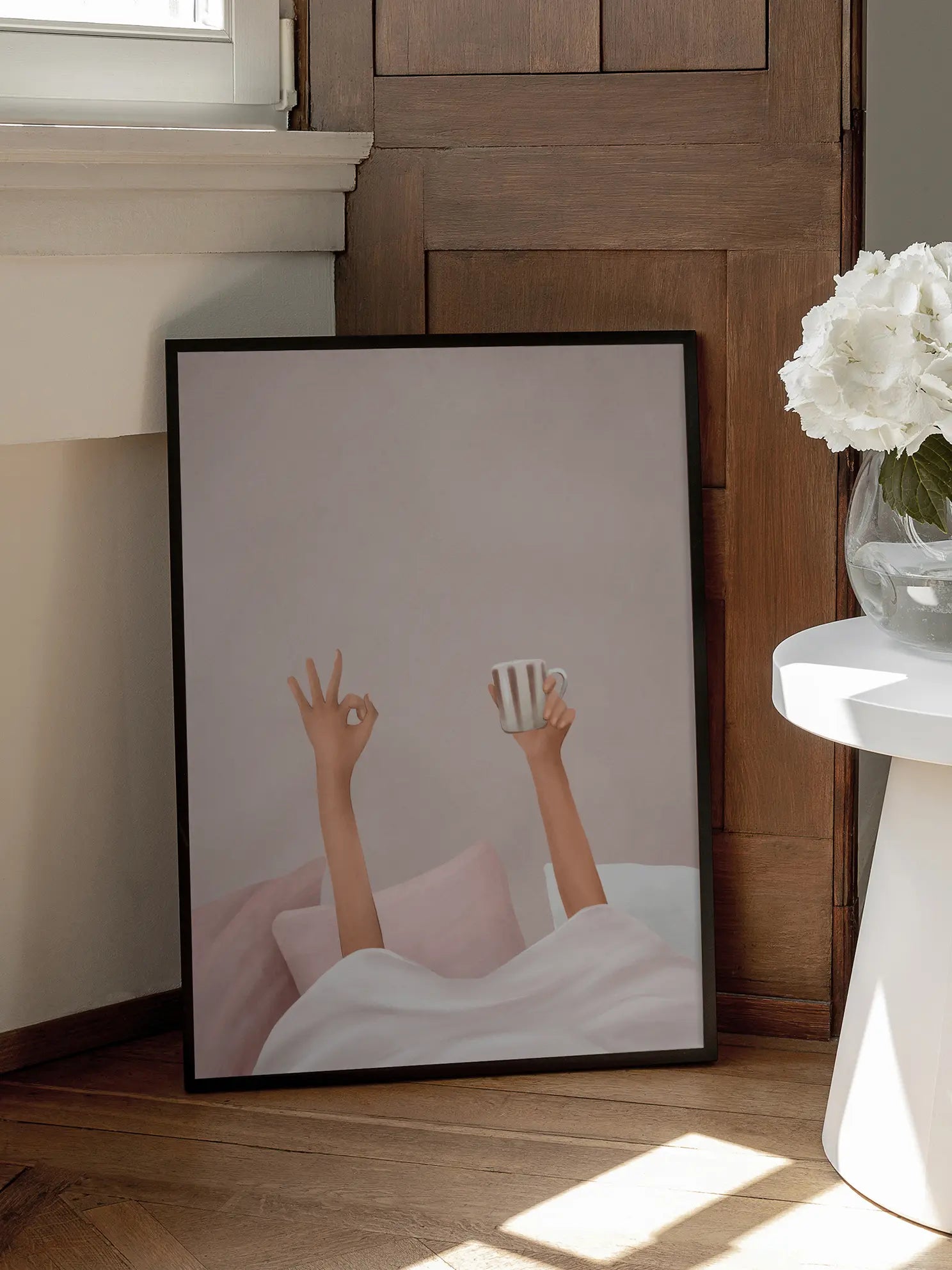 Lazy Morning Bett Kaffee Poster