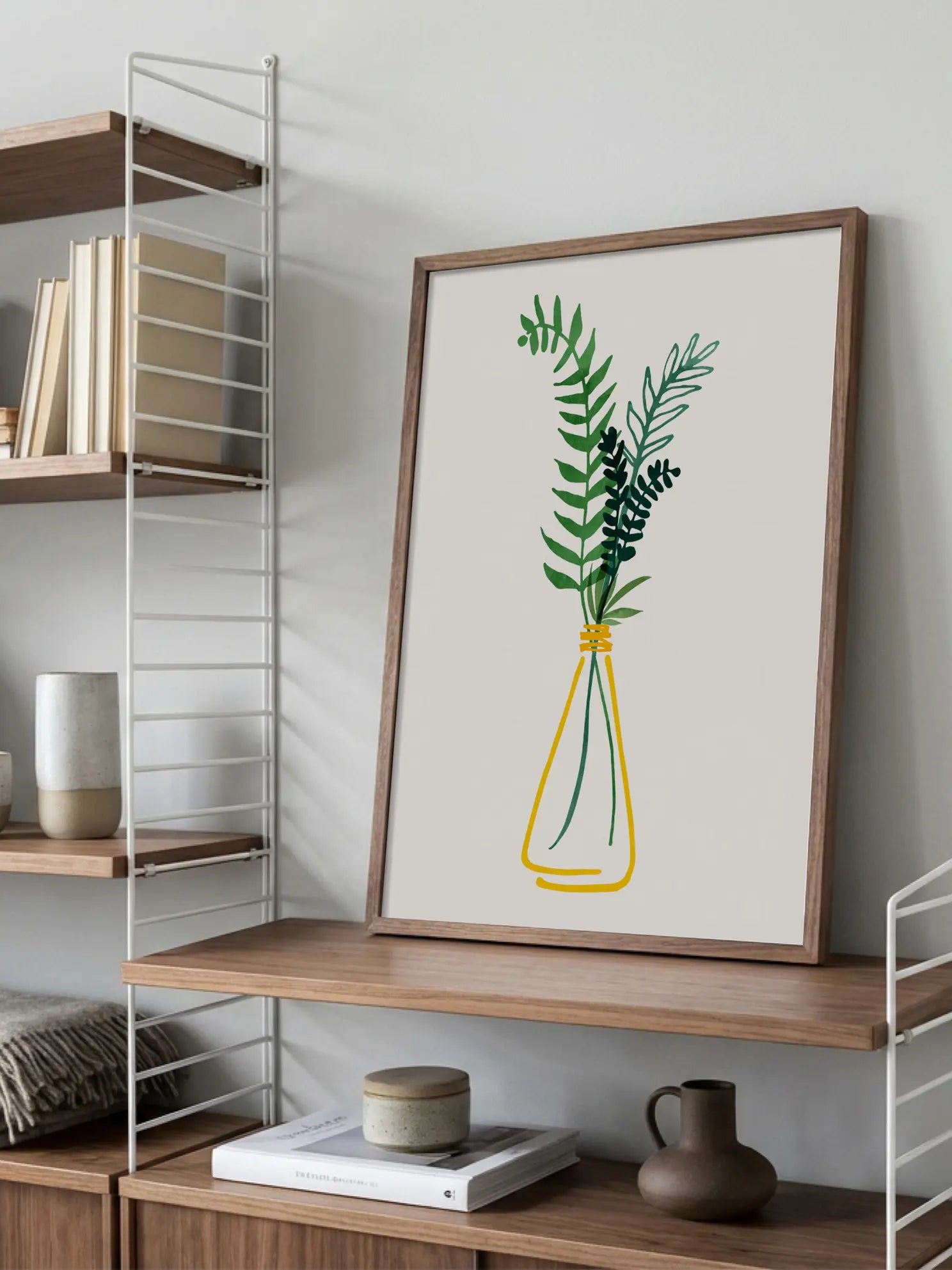 Leaves in Yellow Vase Poster