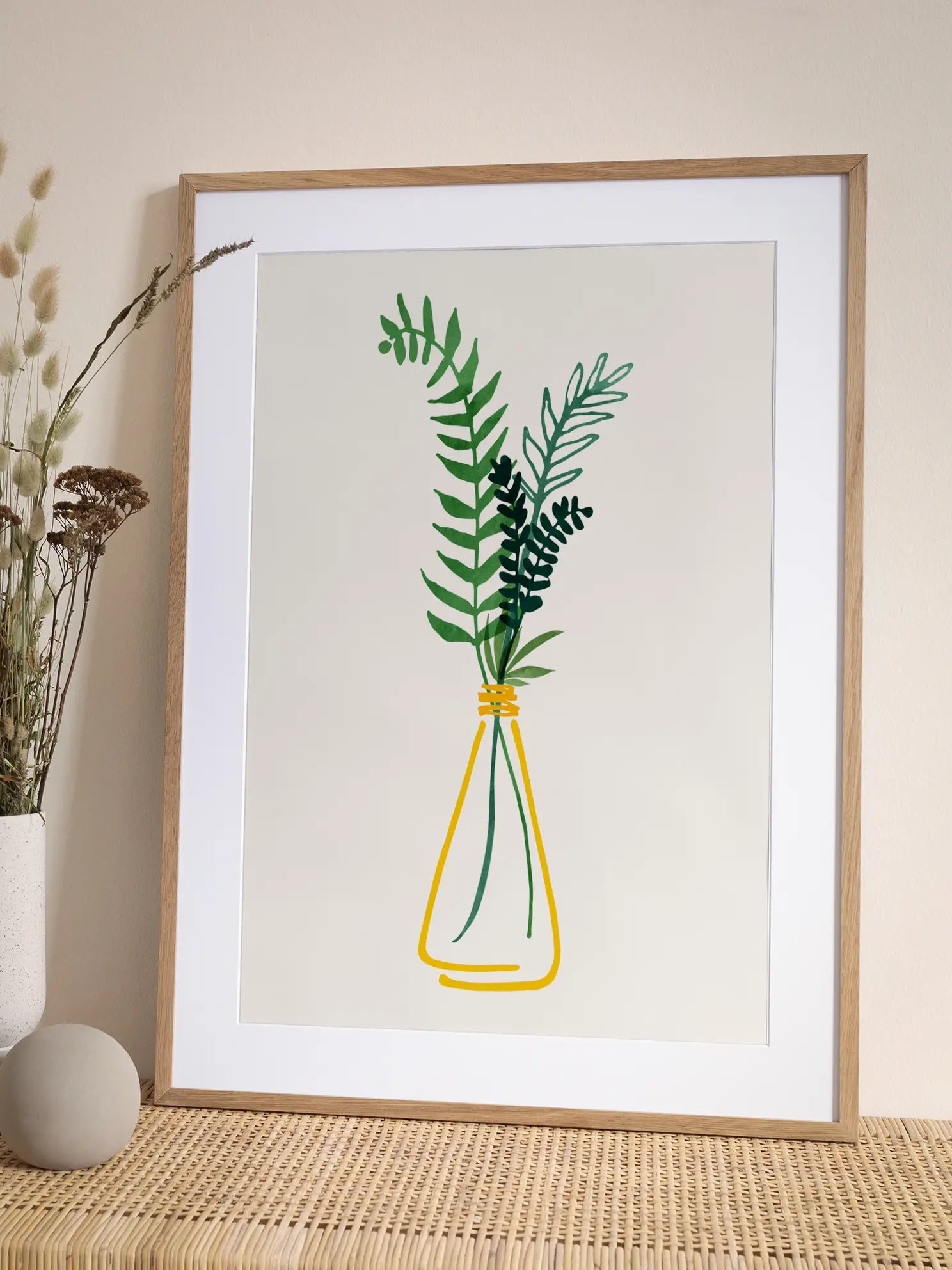 Leaves in Yellow Vase Poster