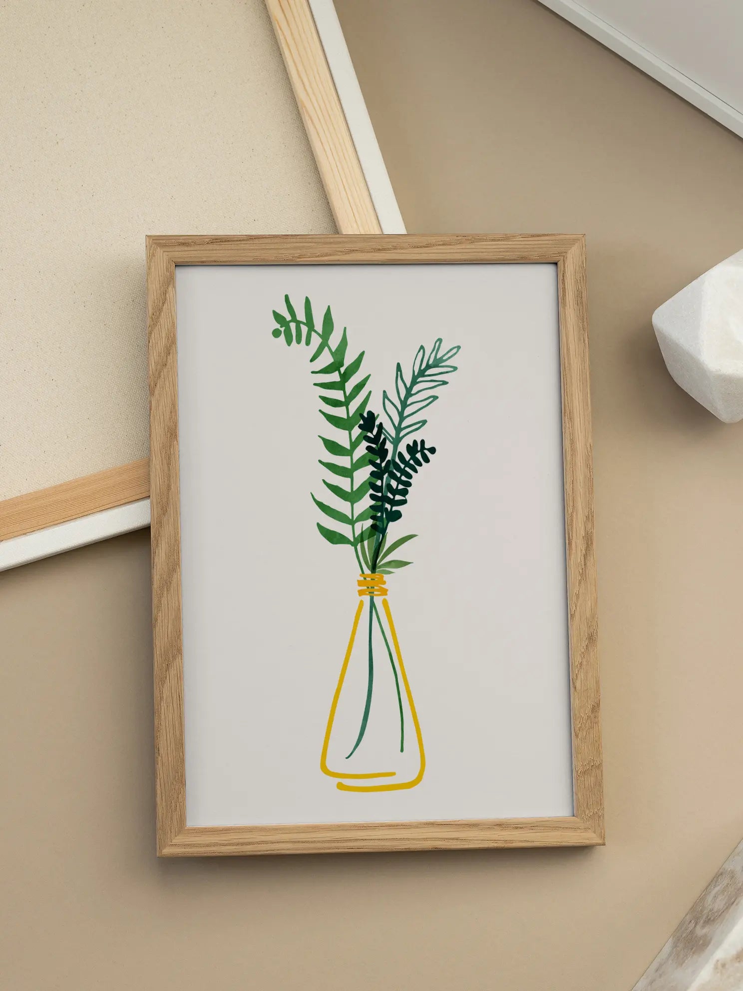 Leaves in Yellow Vase Poster