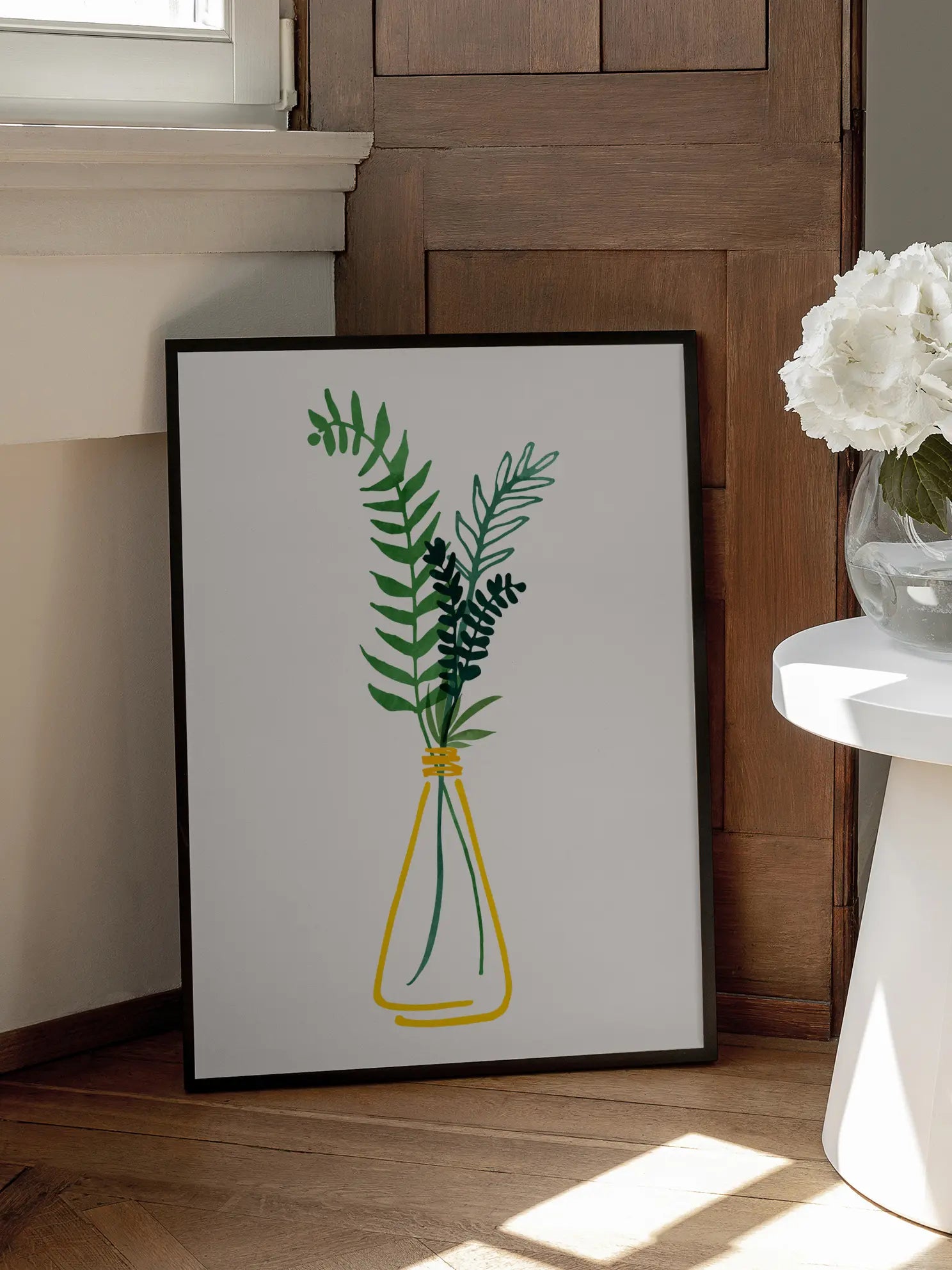 Leaves in Yellow Vase Poster