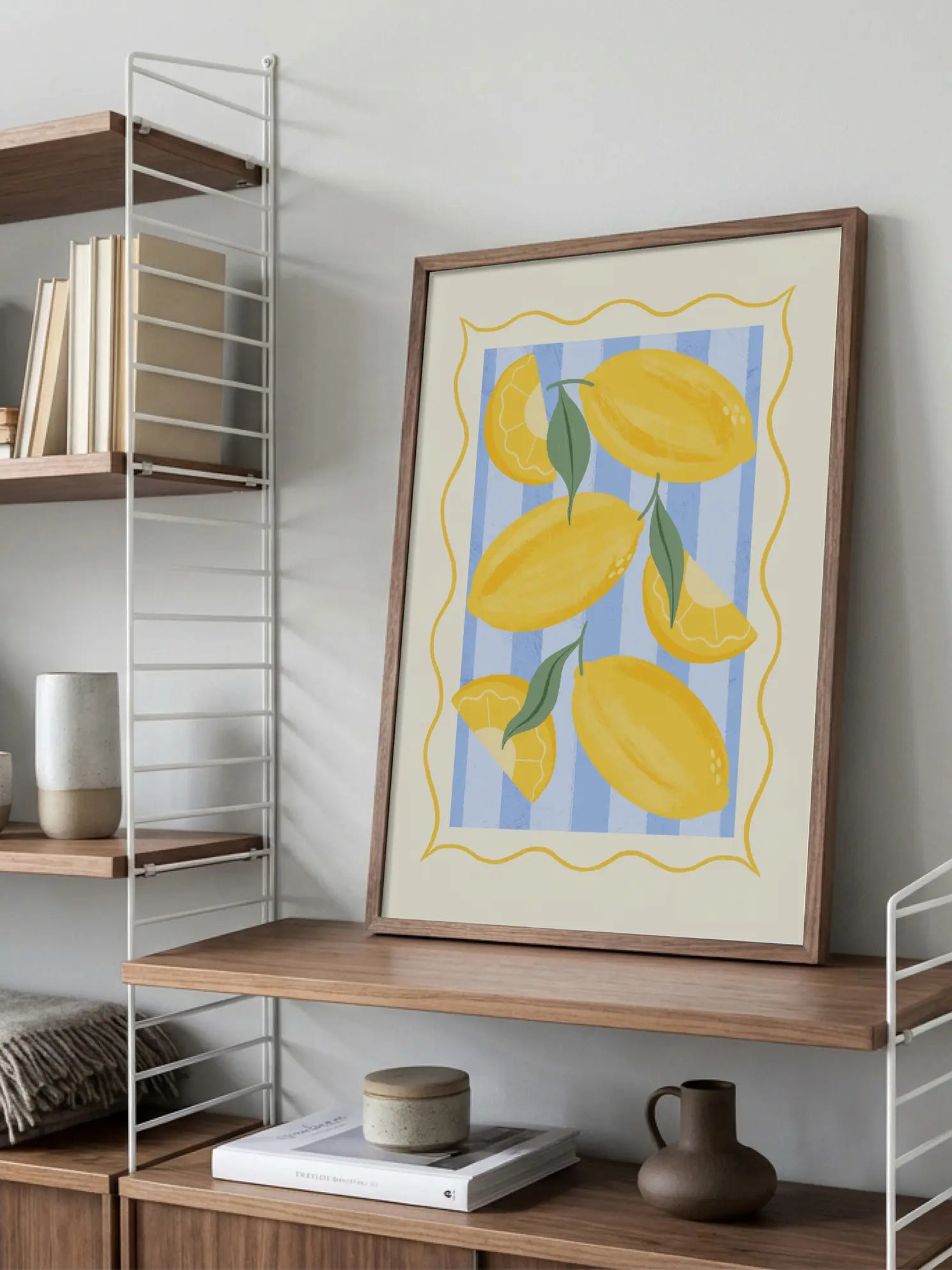 Lemons on Blue Poster