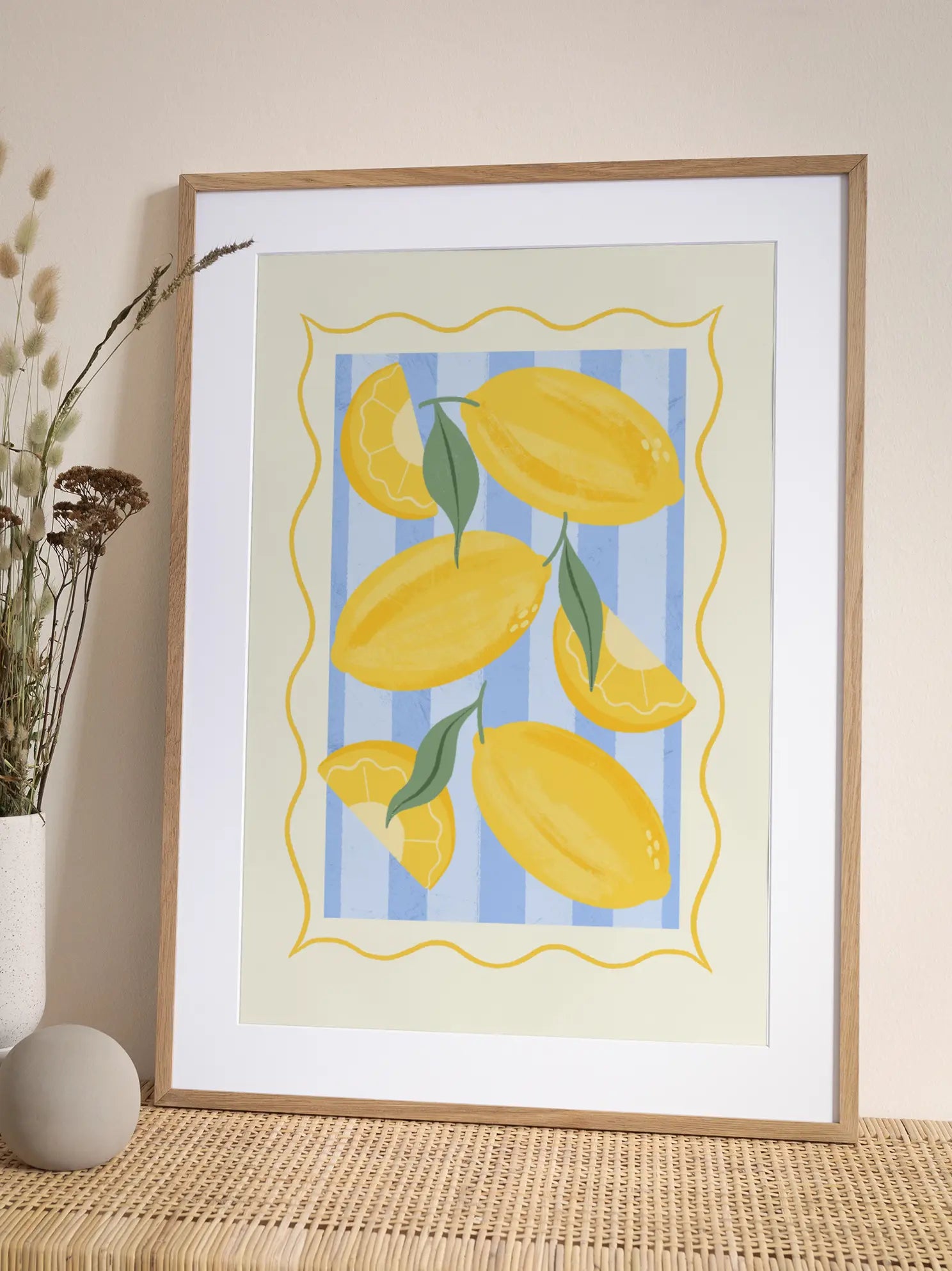Lemons on Blue Poster