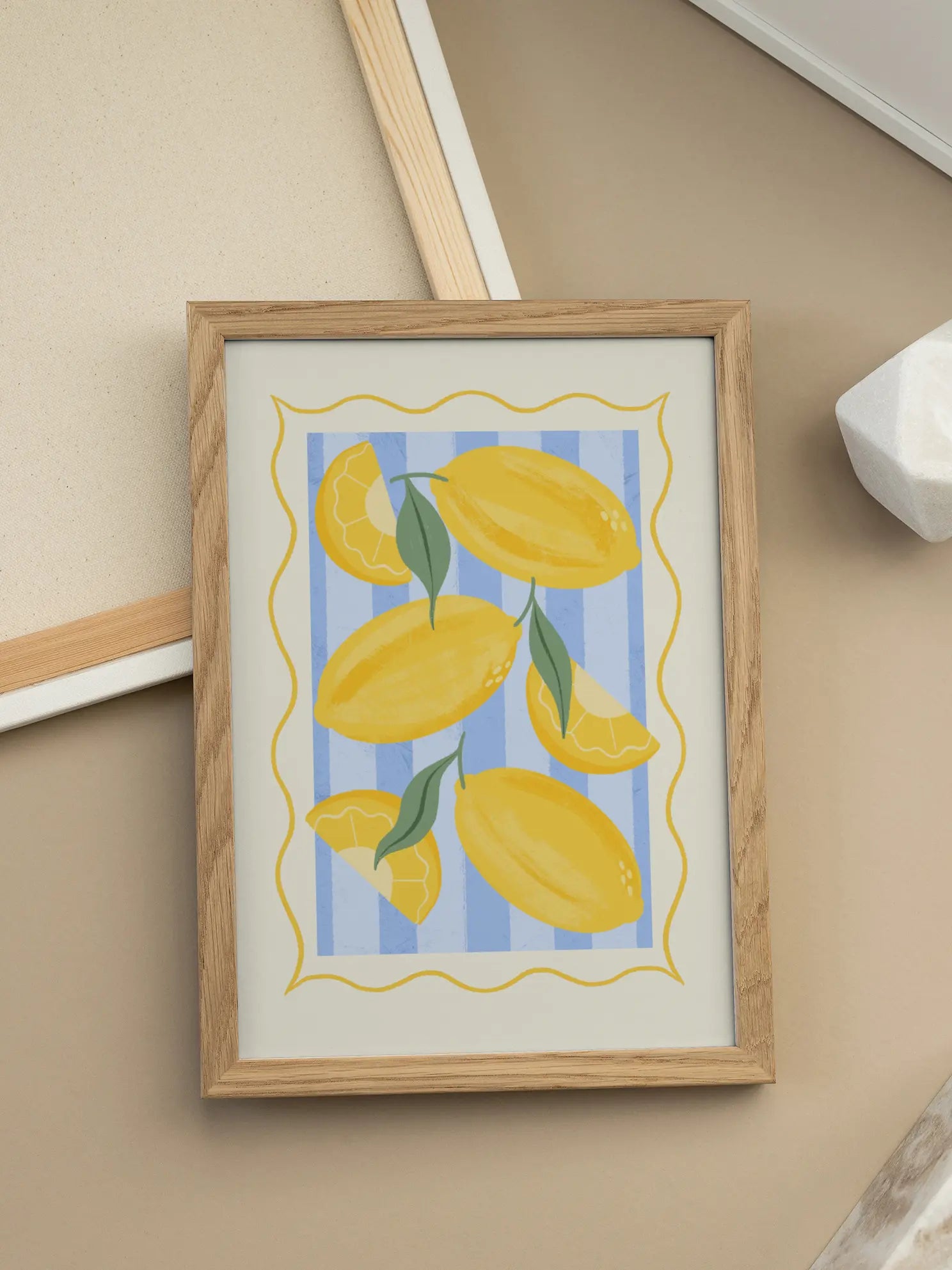 Lemons on Blue Poster