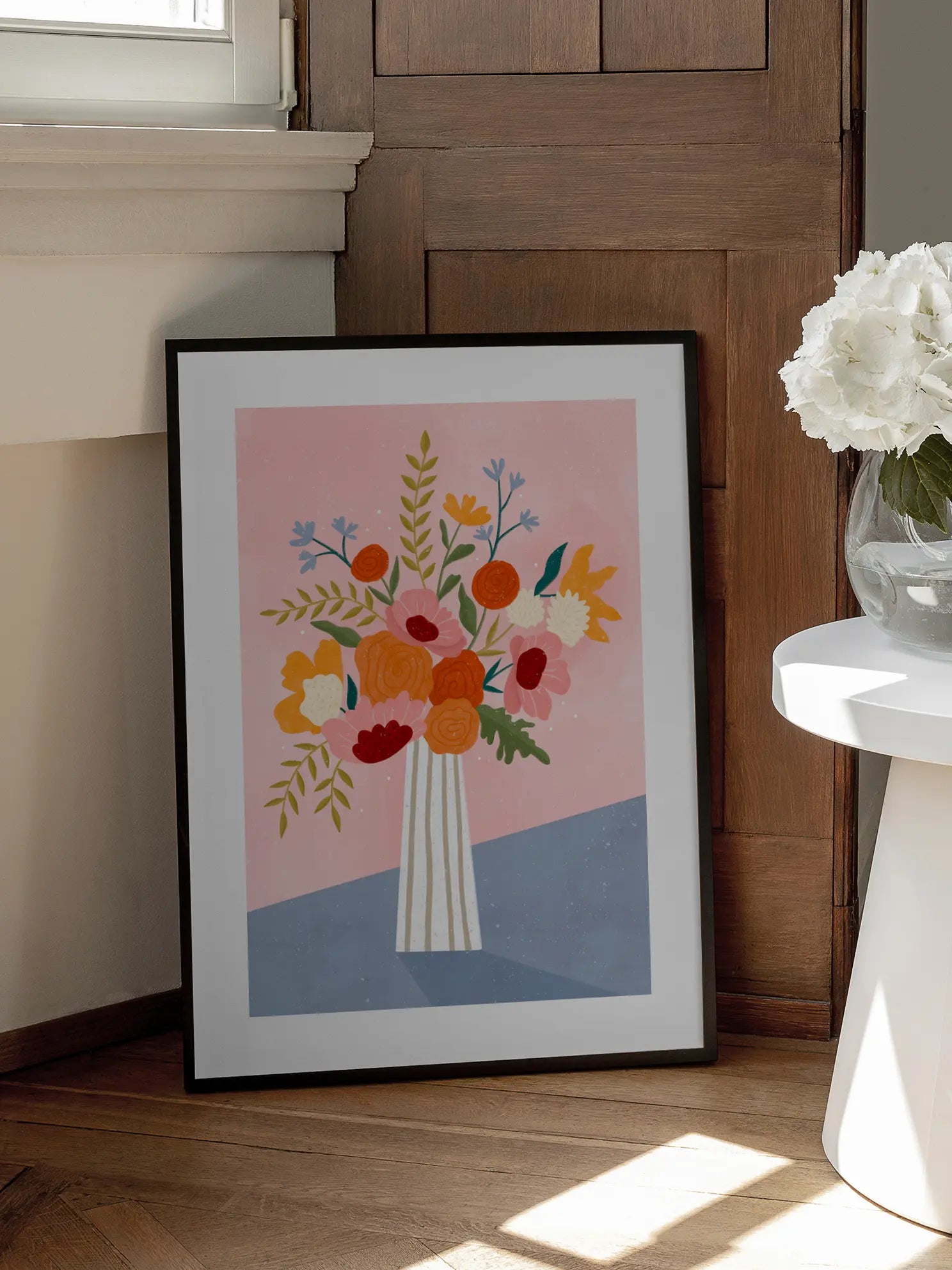 Line Vase with Flowers Poster