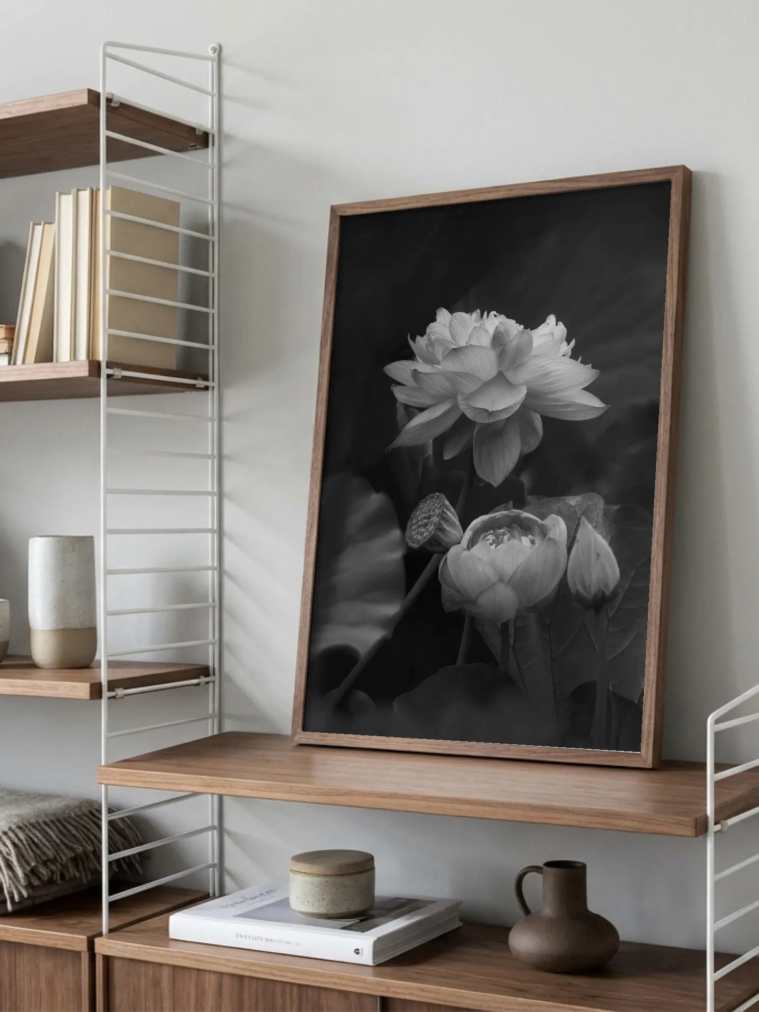 Lotus Flowers Black and White Poster