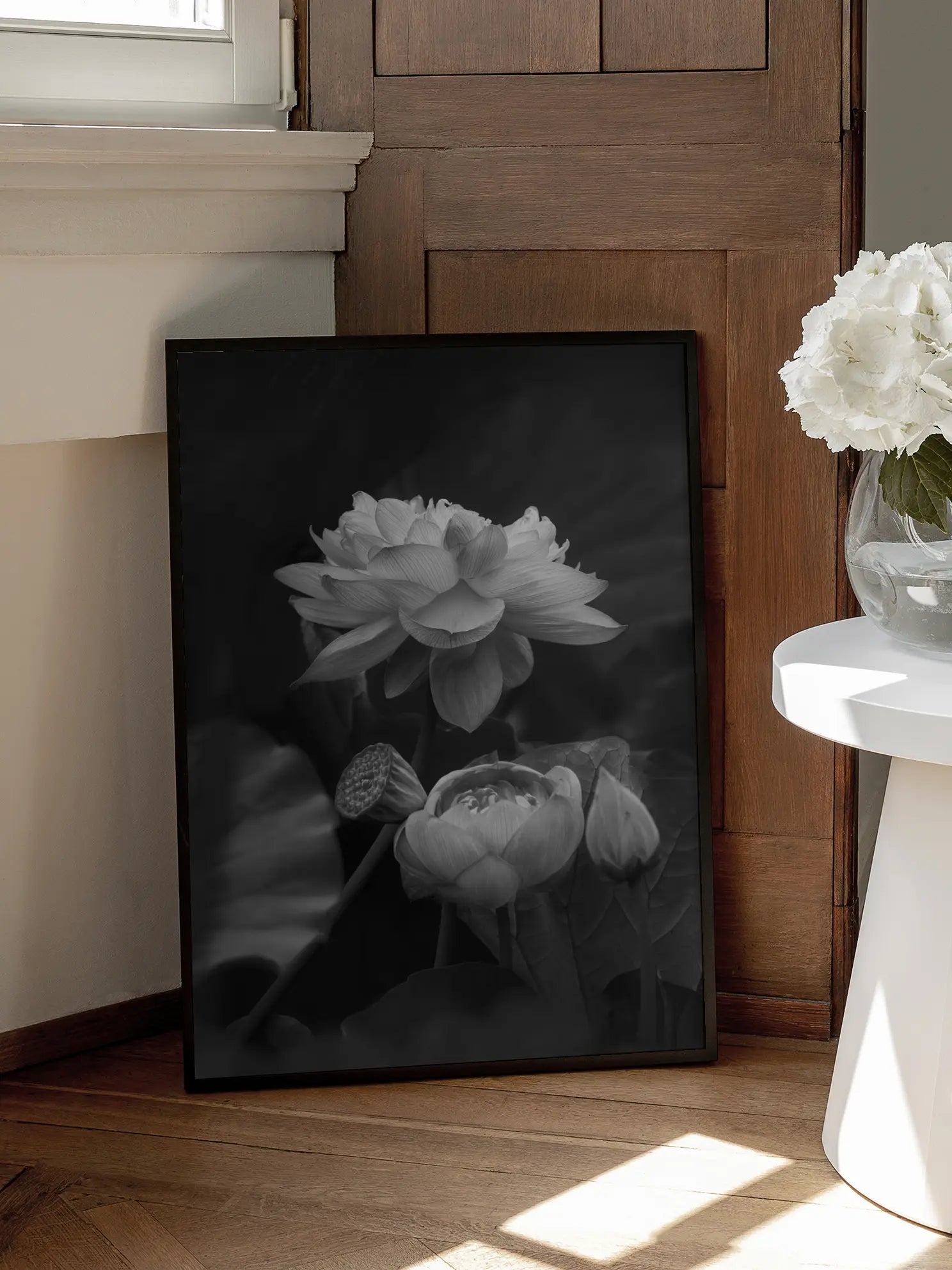 Lotus Flowers Black and White Poster