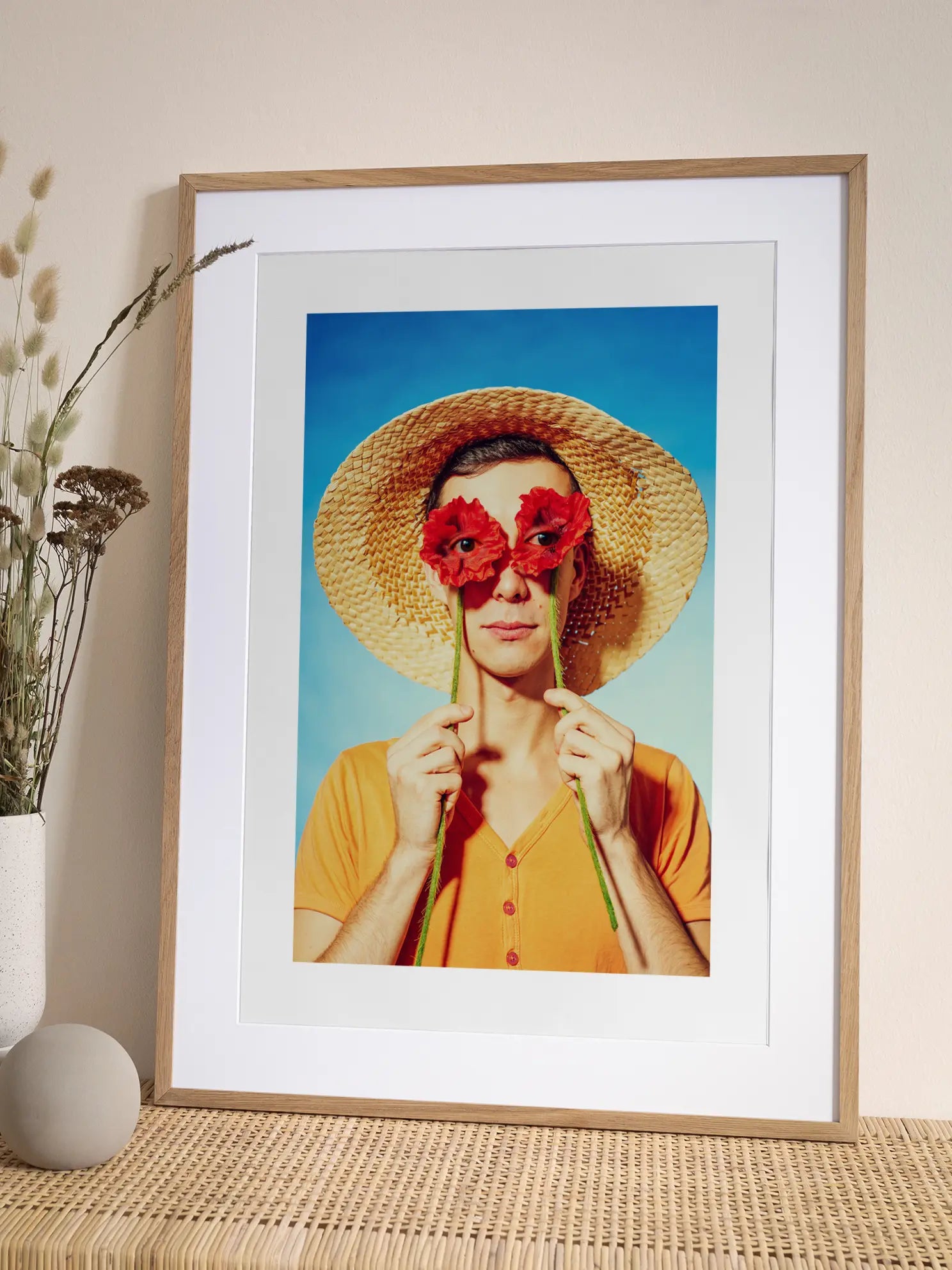 Man with Red Flowers Poster