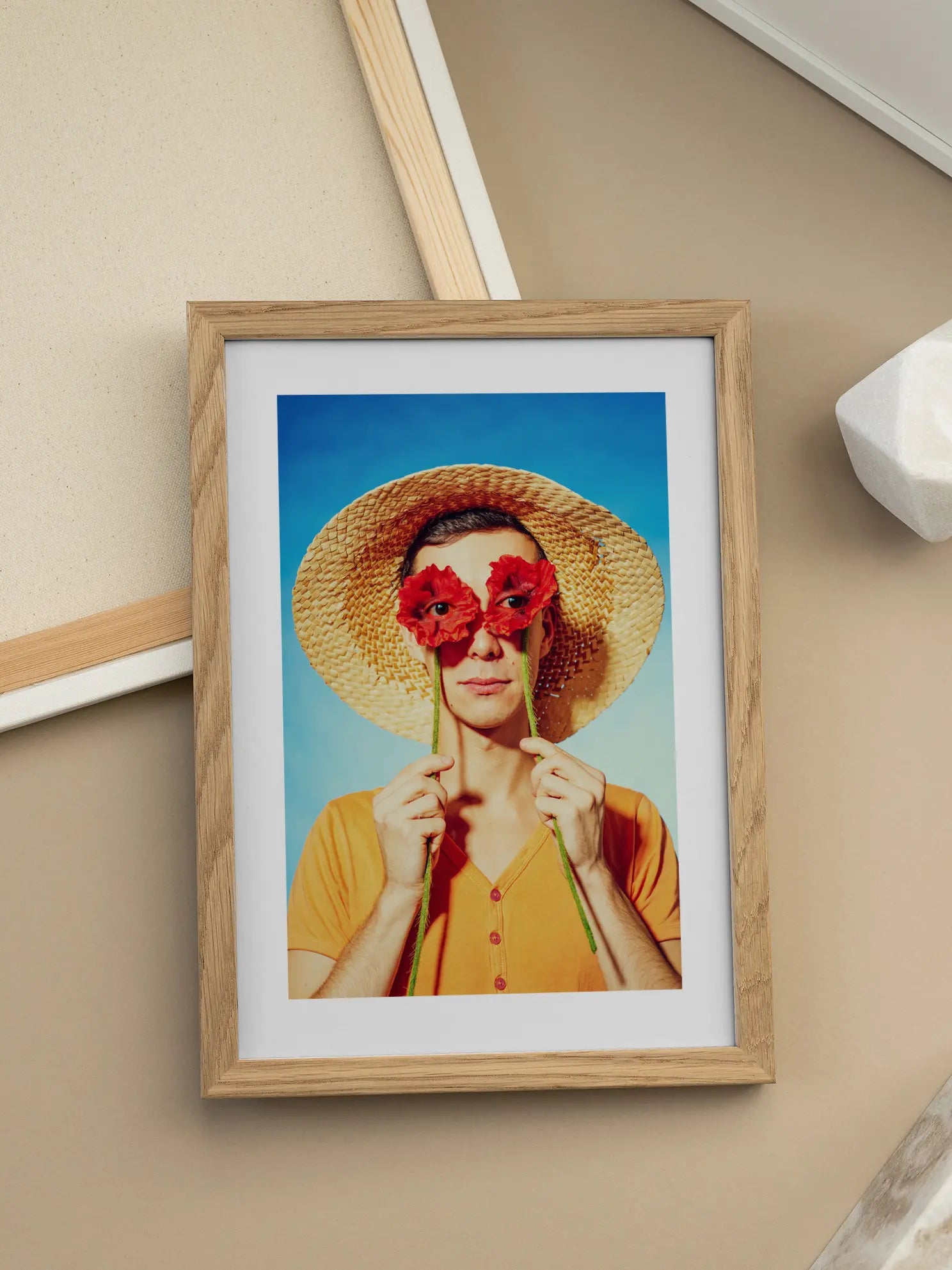 Man with Red Flowers Poster