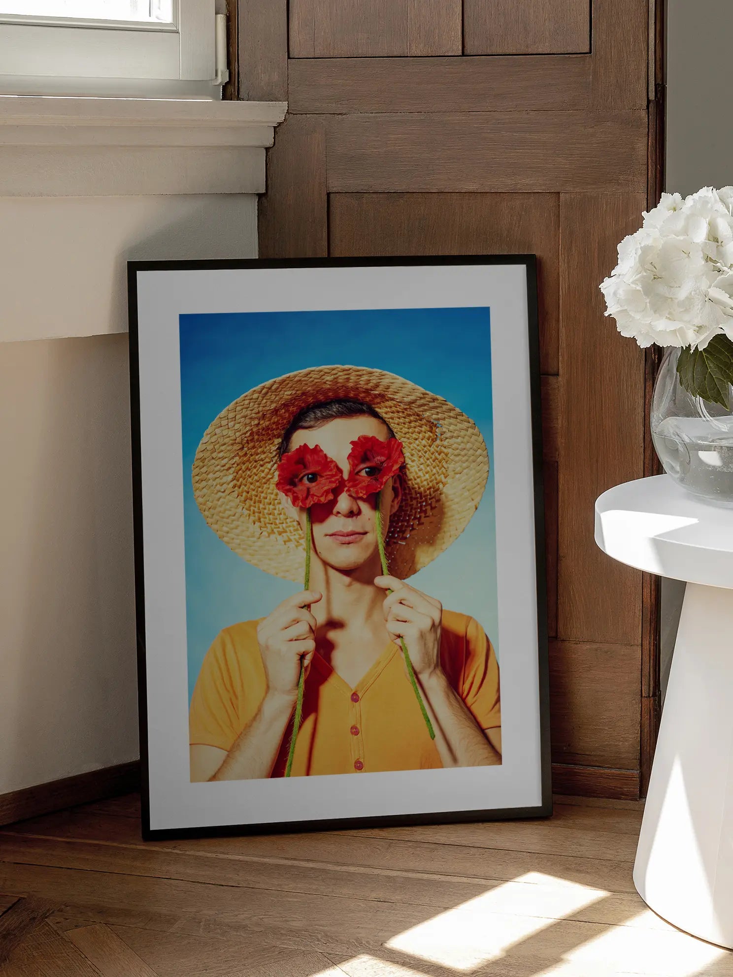 Man with Red Flowers Poster