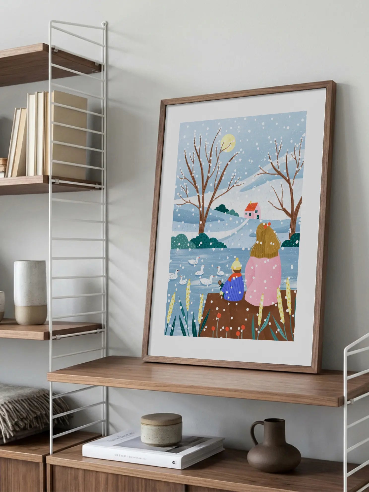 Mother and Child At Winter Lake Poster