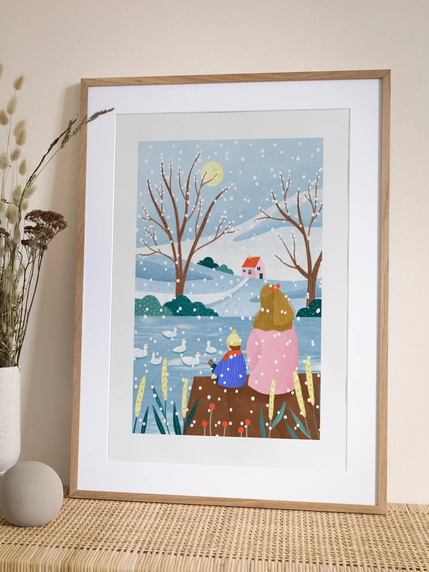 Mother and Child At Winter Lake Poster