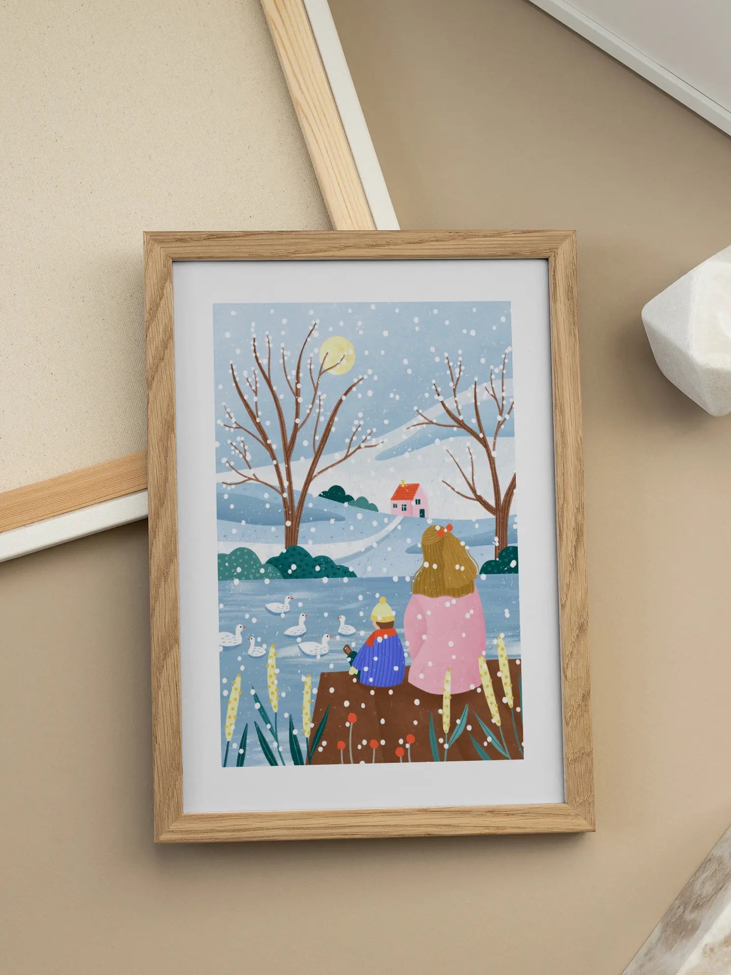 Mother and Child At Winter Lake Poster