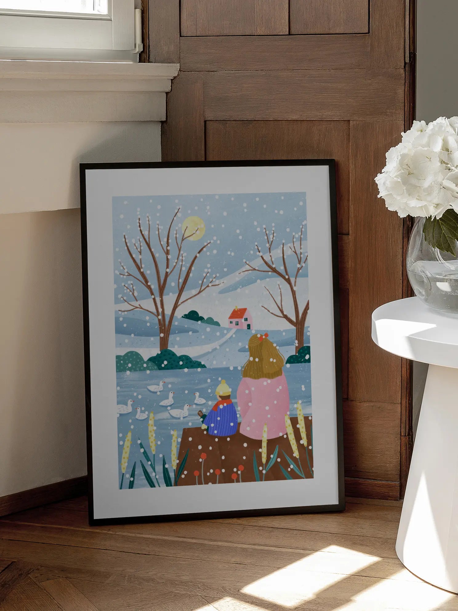 Mother and Child At Winter Lake Poster